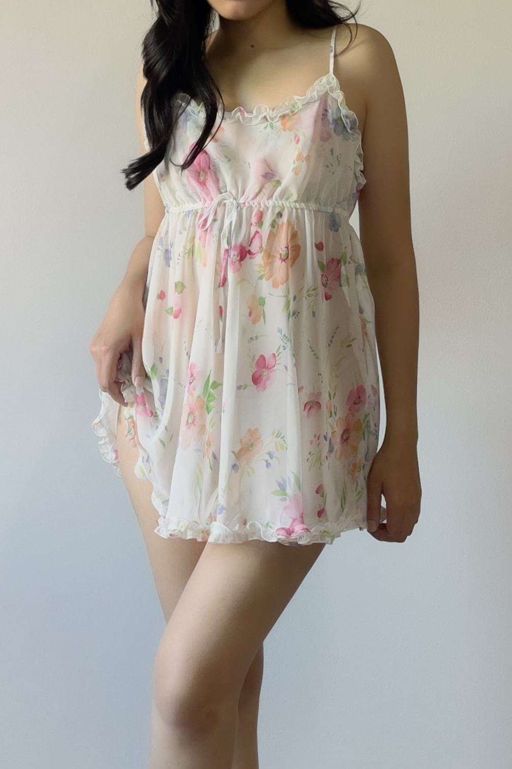 Vintage 1990s White Floral Chiffon Slip Dress (S–M) - Image 3
