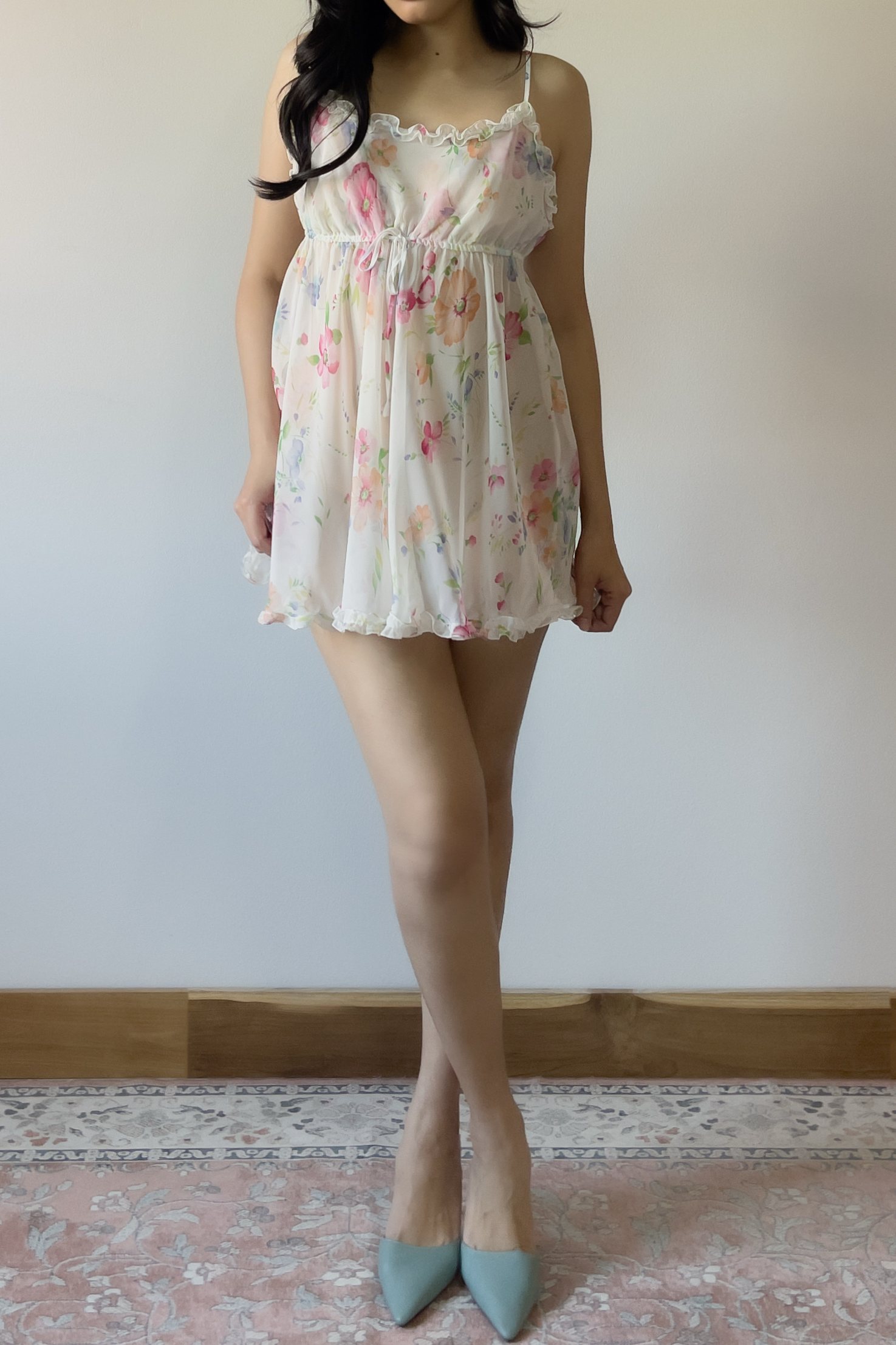 Vintage 1990s White Floral Chiffon Slip Dress (S–M) - Image 4