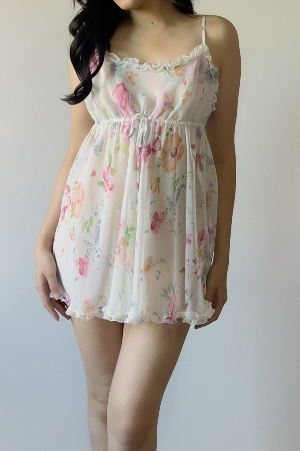 Vintage 1990s White Floral Chiffon Slip Dress (S–M) - Image 2