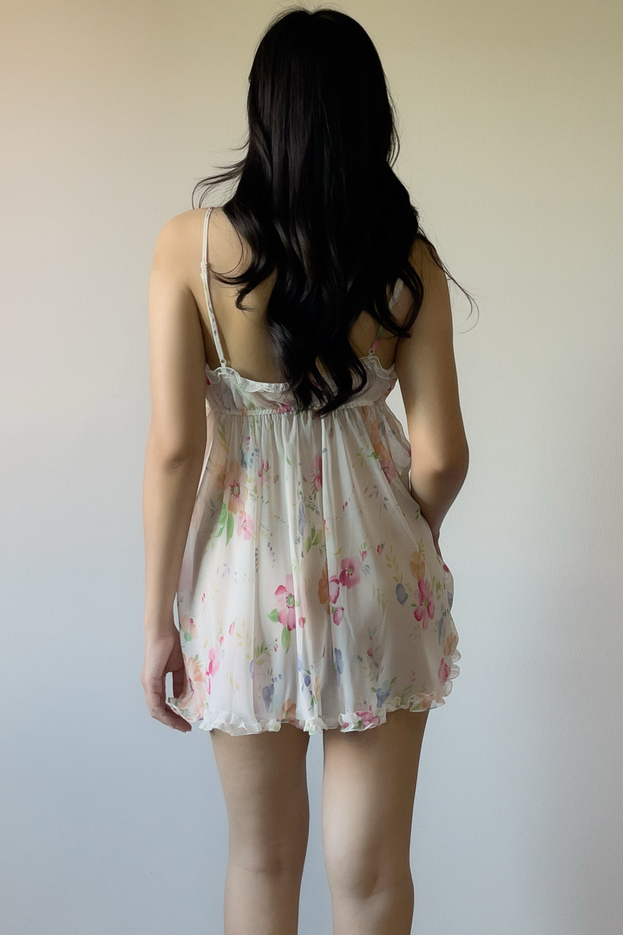 Vintage 1990s White Floral Chiffon Slip Dress (S–M) - Image 7