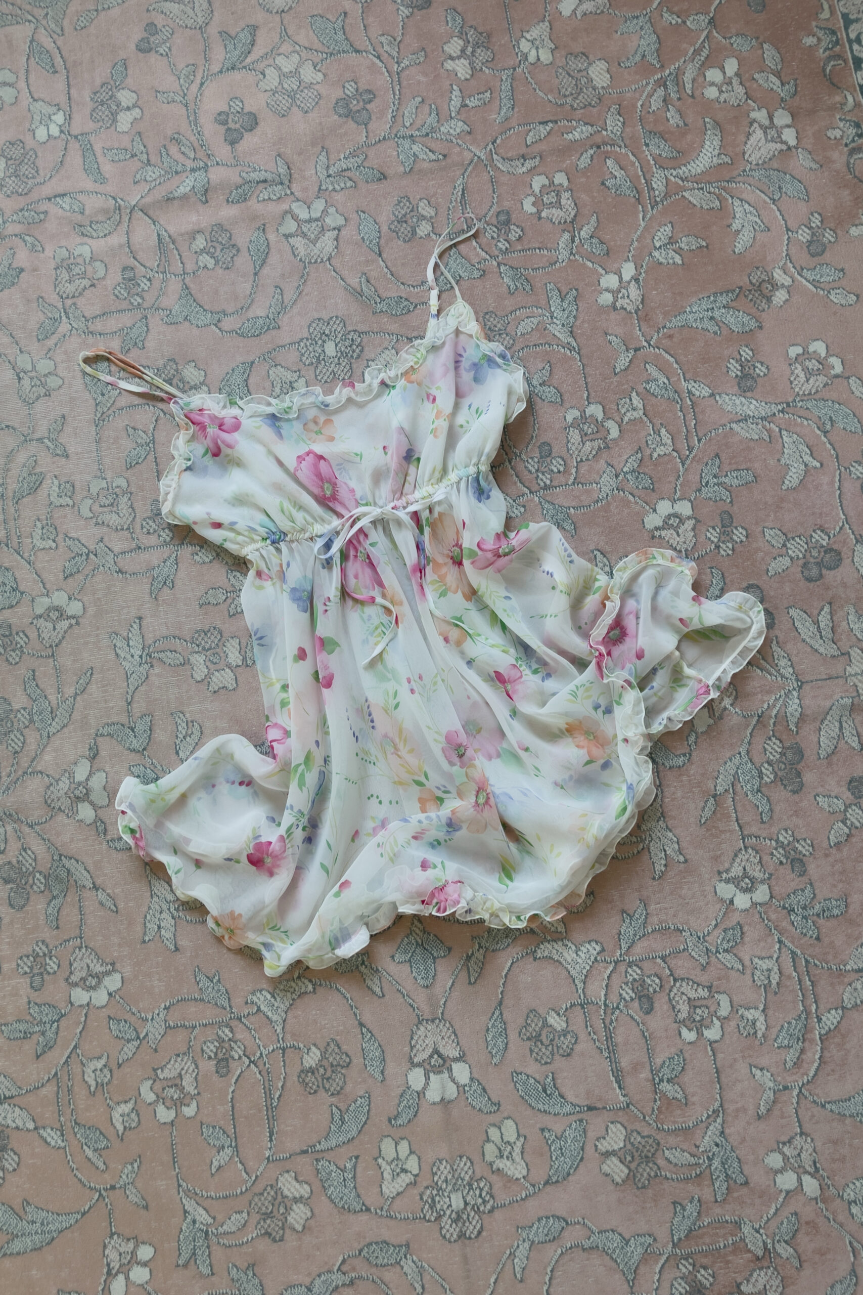 Vintage 1990s White Floral Chiffon Slip Dress (S–M) - Image 8
