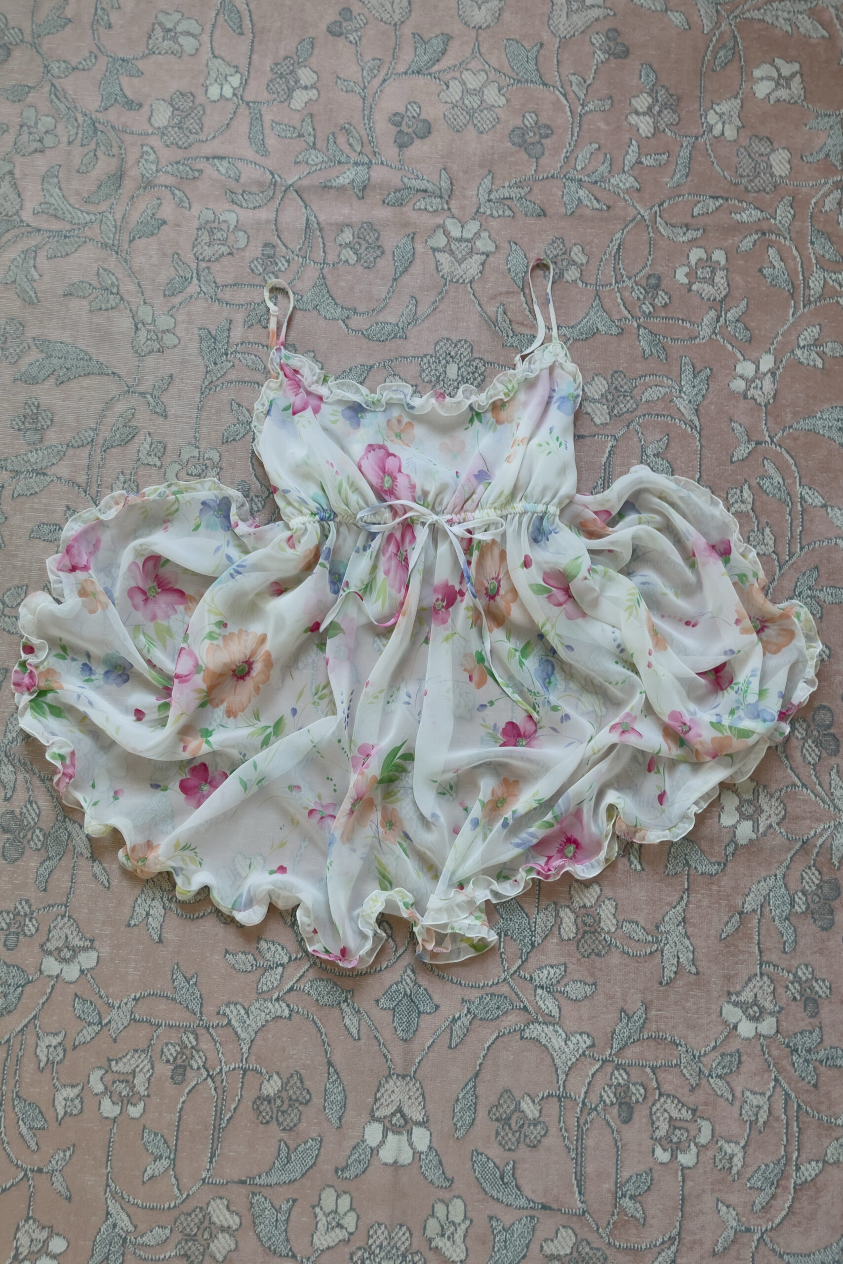 Vintage 1990s White Floral Chiffon Slip Dress (S–M) - Image 9