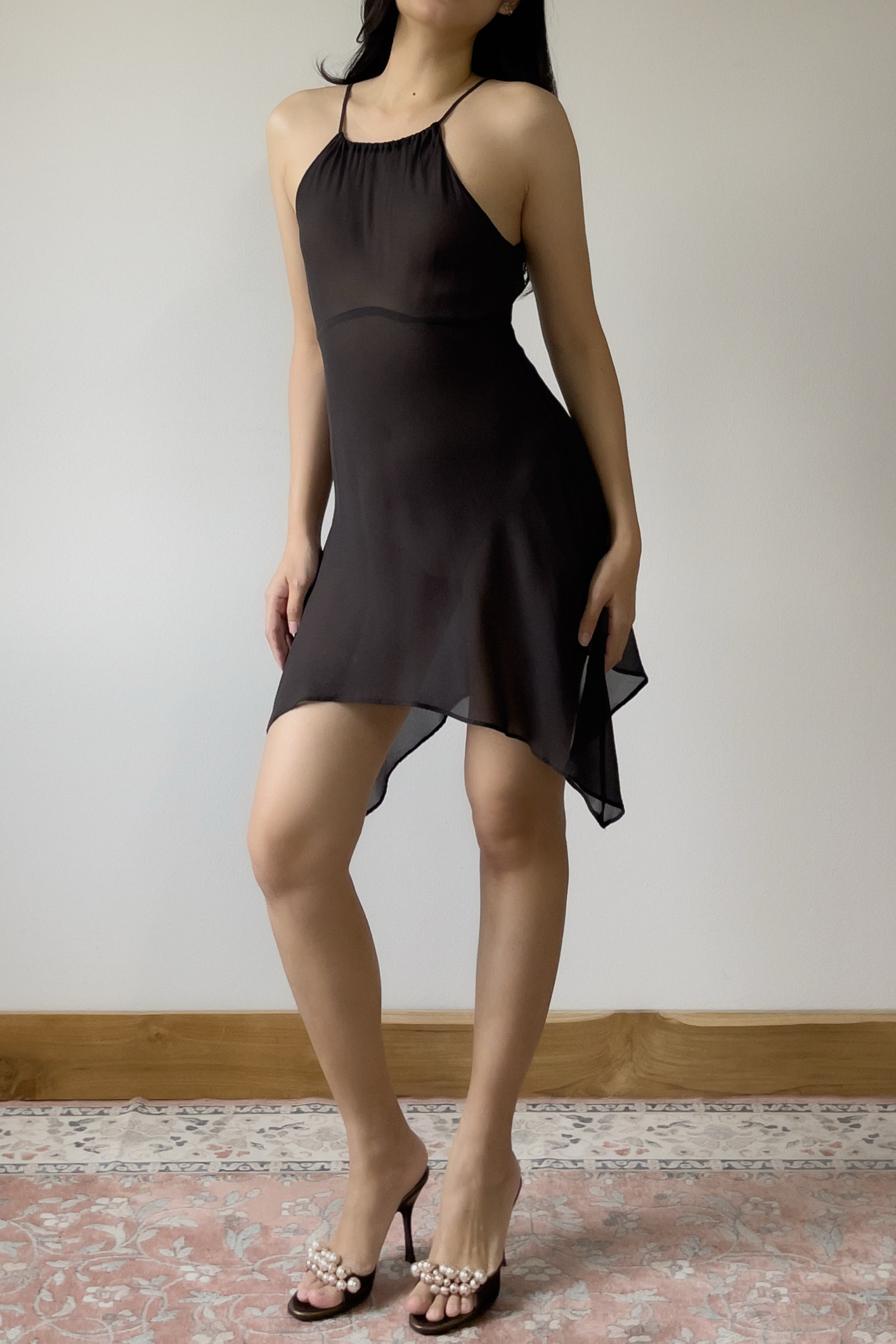 Vintage Black Sheer Silk Chiffon Halter Dress (XS–S) - Image 2