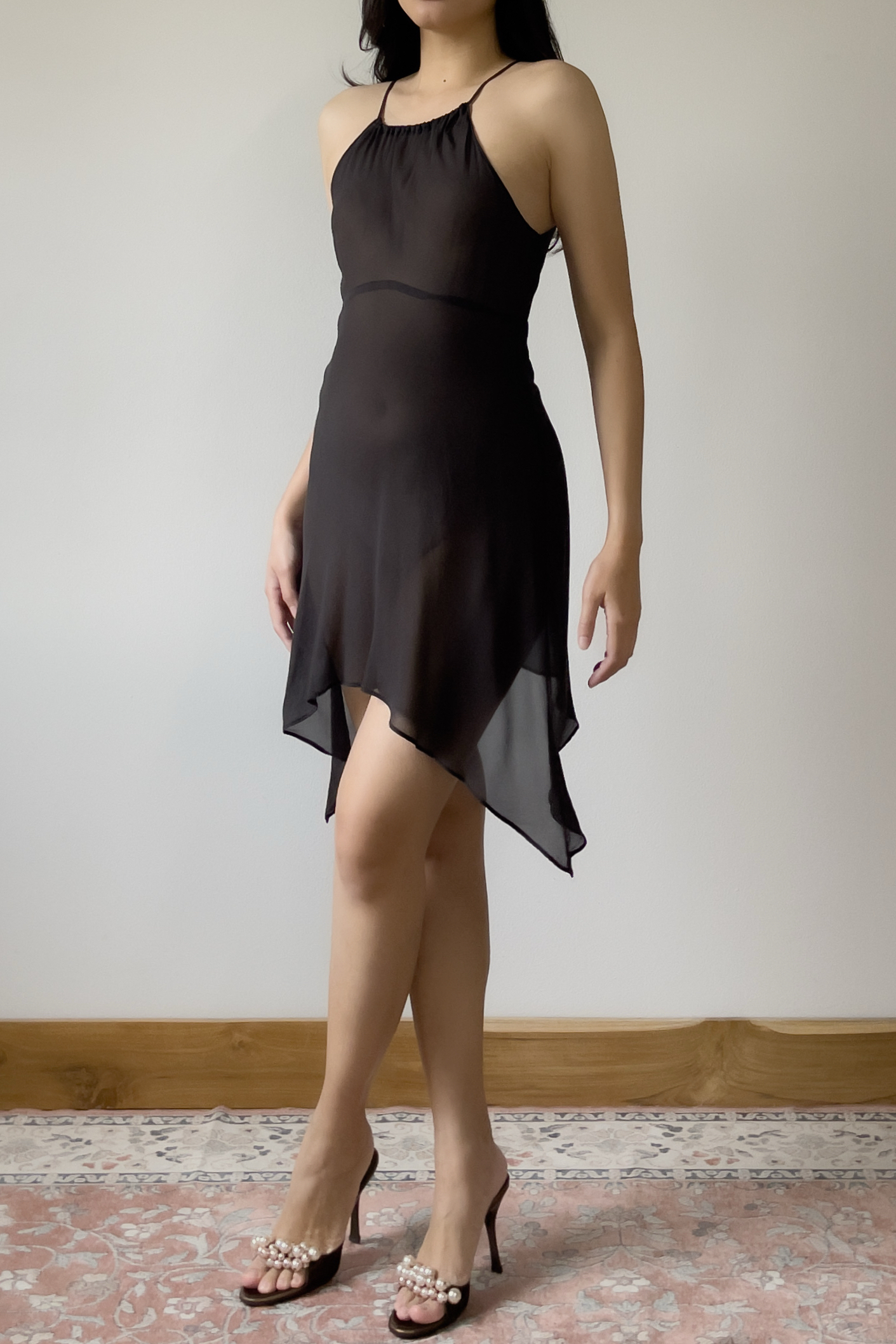 Vintage Black Sheer Silk Chiffon Halter Dress (XS–S) - Image 4