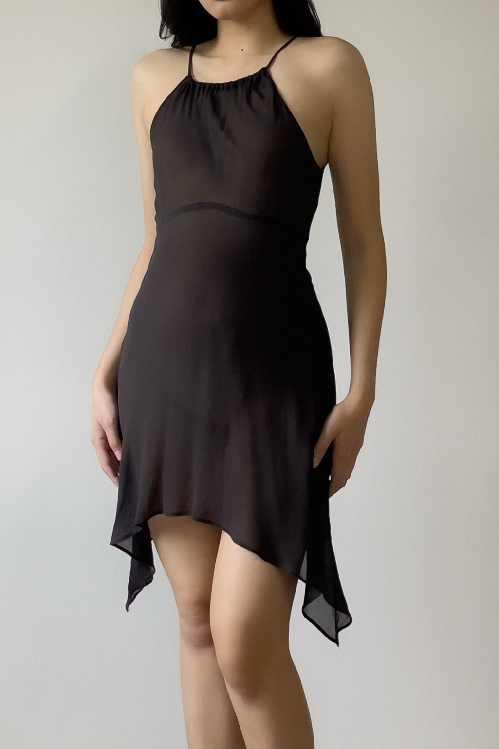 Vintage Black Sheer Silk Chiffon Halter Dress (XS–S) - Image 3