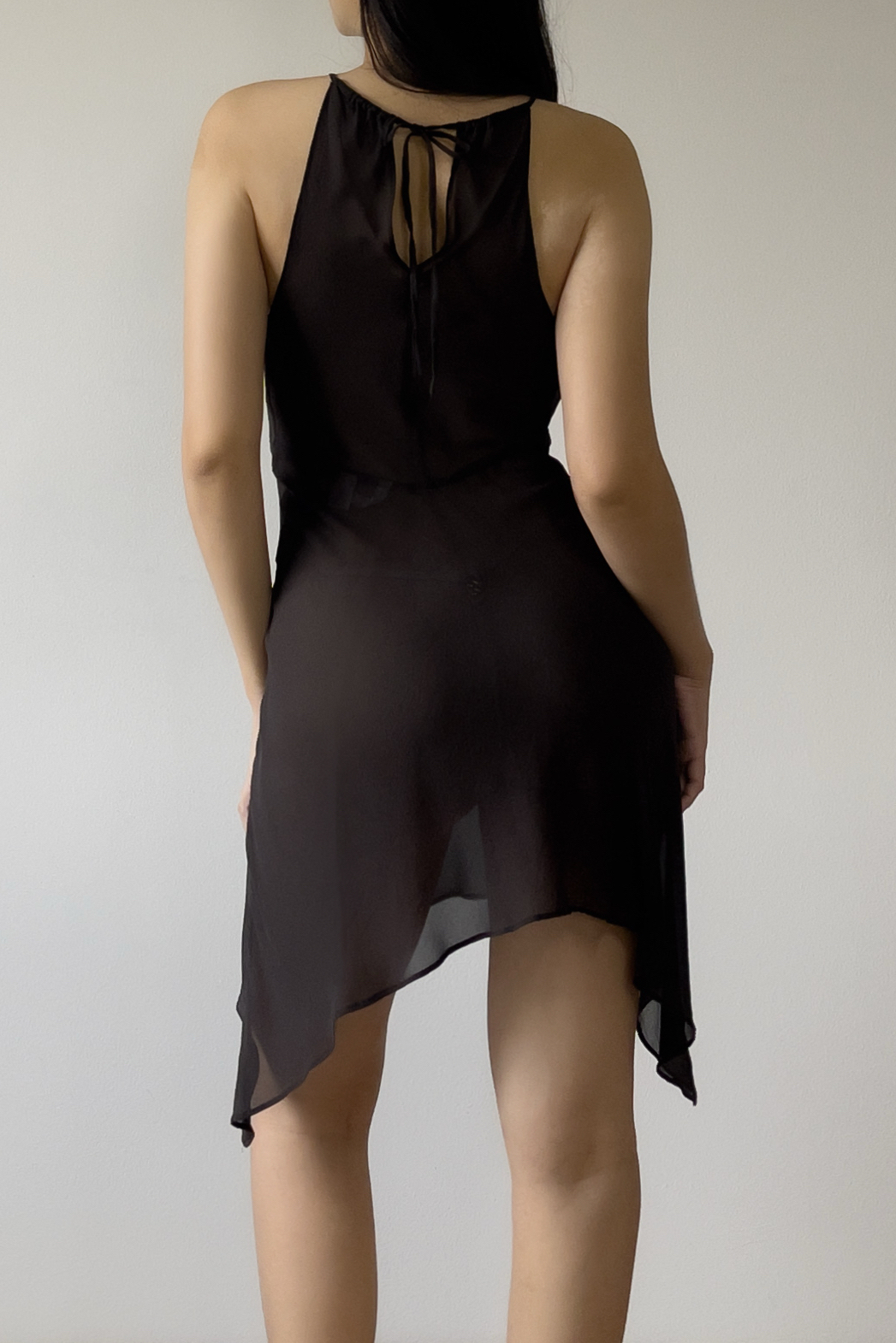 Vintage Black Sheer Silk Chiffon Halter Dress (XS–S) - Image 6