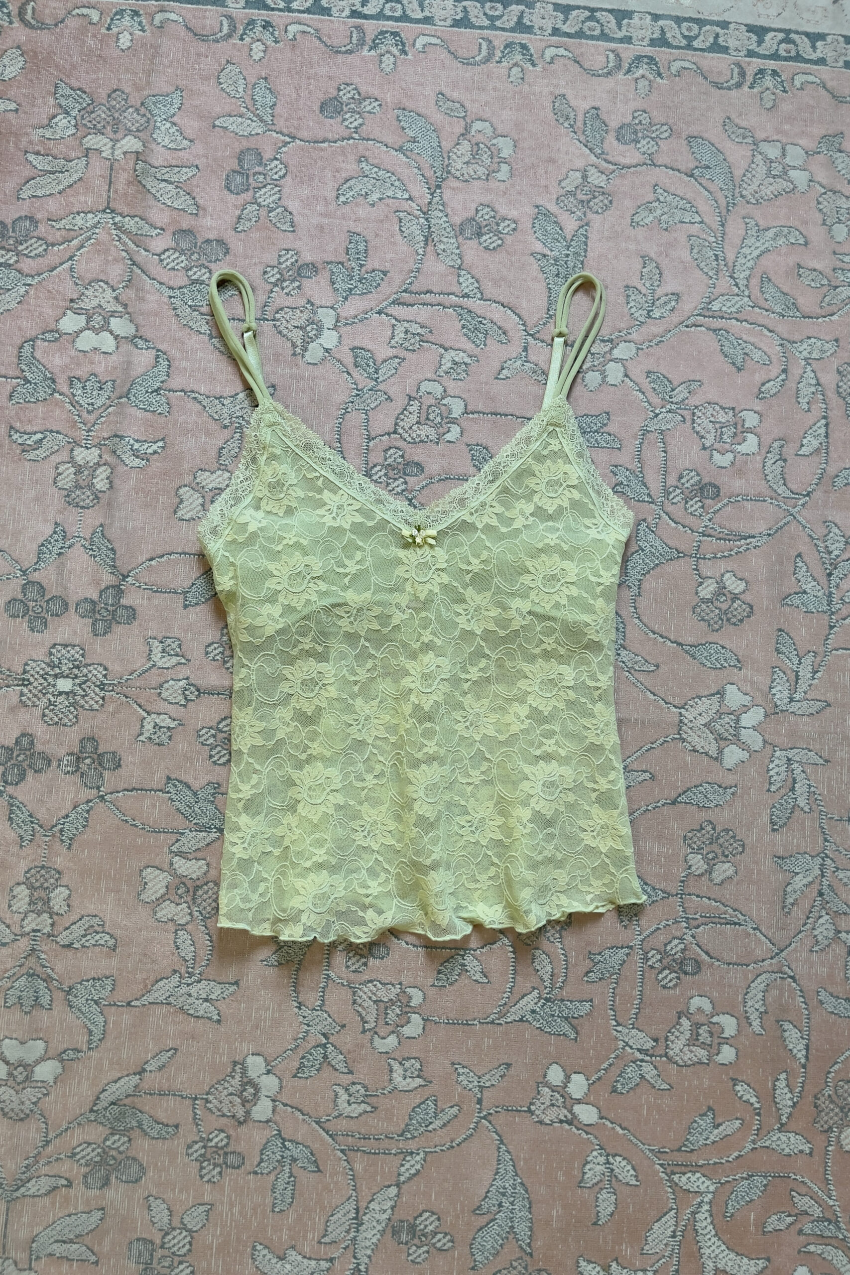 Vintage Pastel Green Floral Mesh Lace Camisole (S–M) - Image 2
