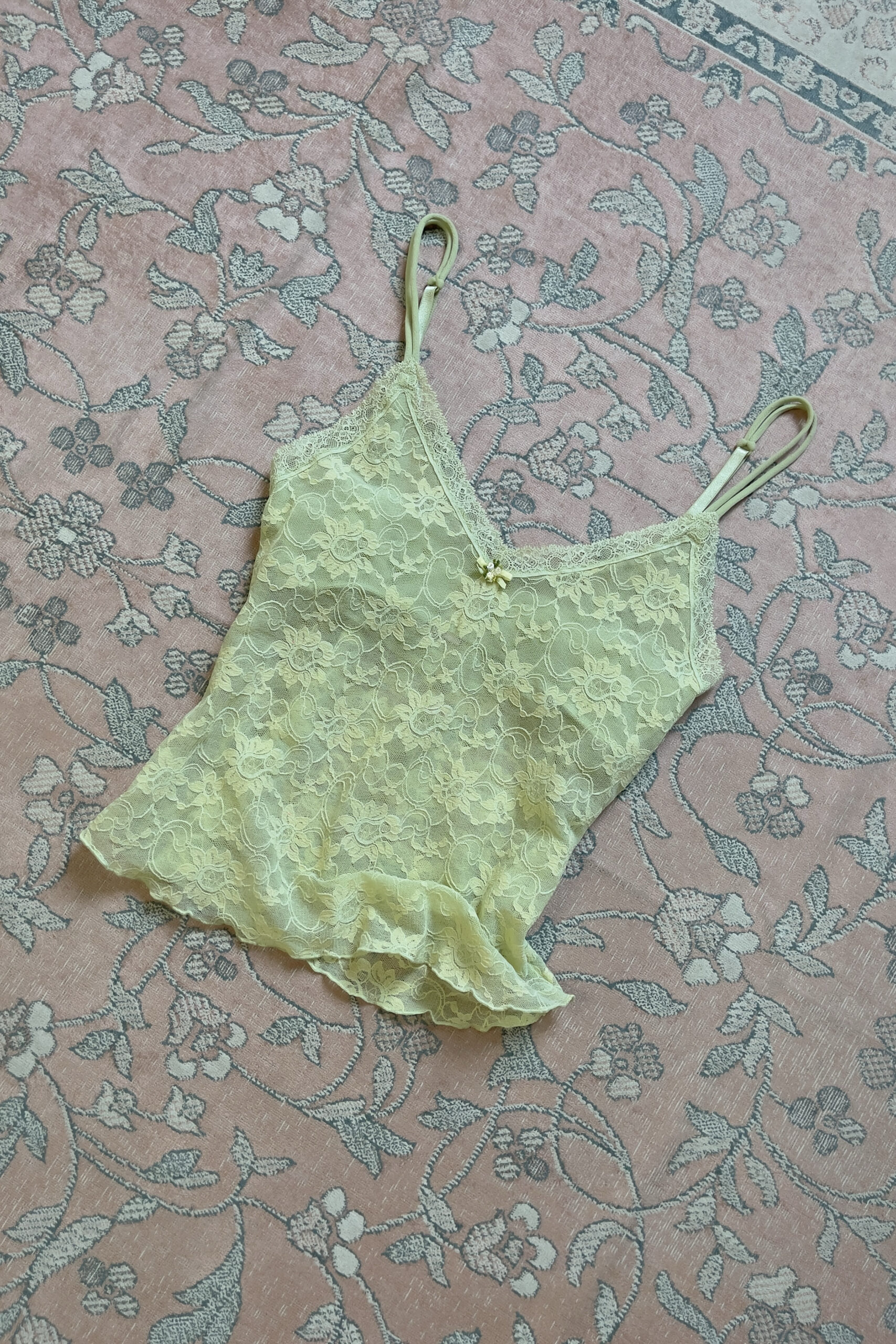 Vintage Pastel Green Floral Mesh Lace Camisole (S–M) - Image 3