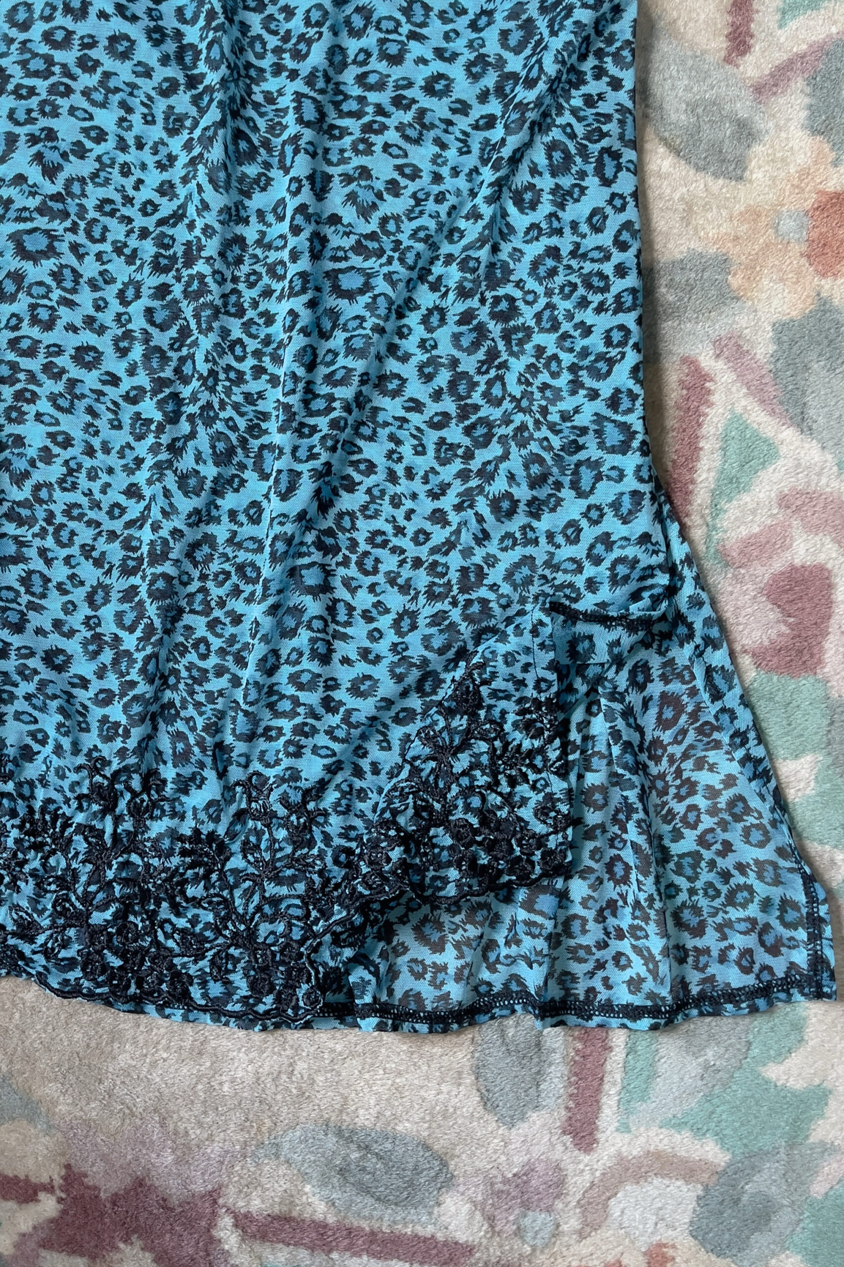 Vintage Blue Leopard Print Semi-Sheer Mesh Slip Dress (S–M) - Image 3