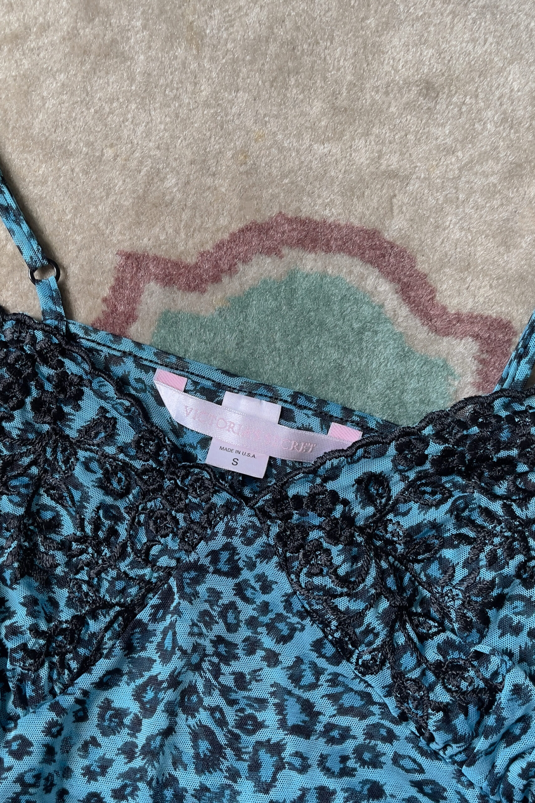 Vintage Blue Leopard Print Semi-Sheer Mesh Slip Dress (S–M) - Image 6