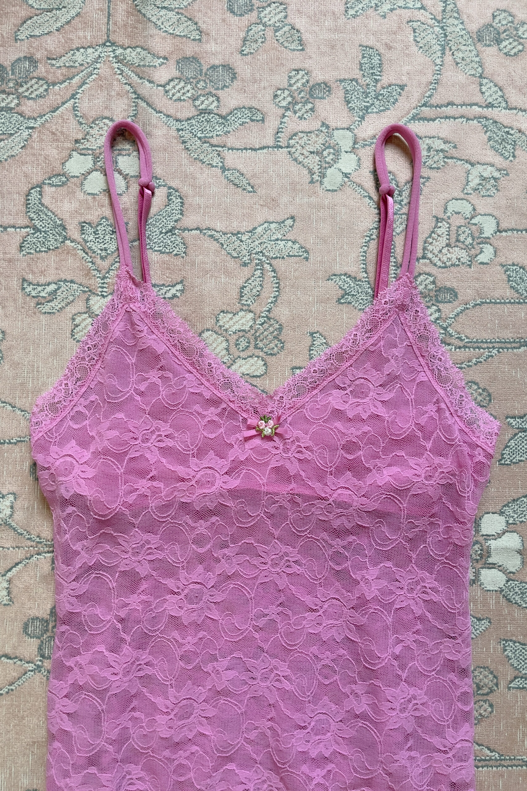 Vintage Bubblegum Pink Floral Mesh Lace Camisole (XS–S) - Image 4