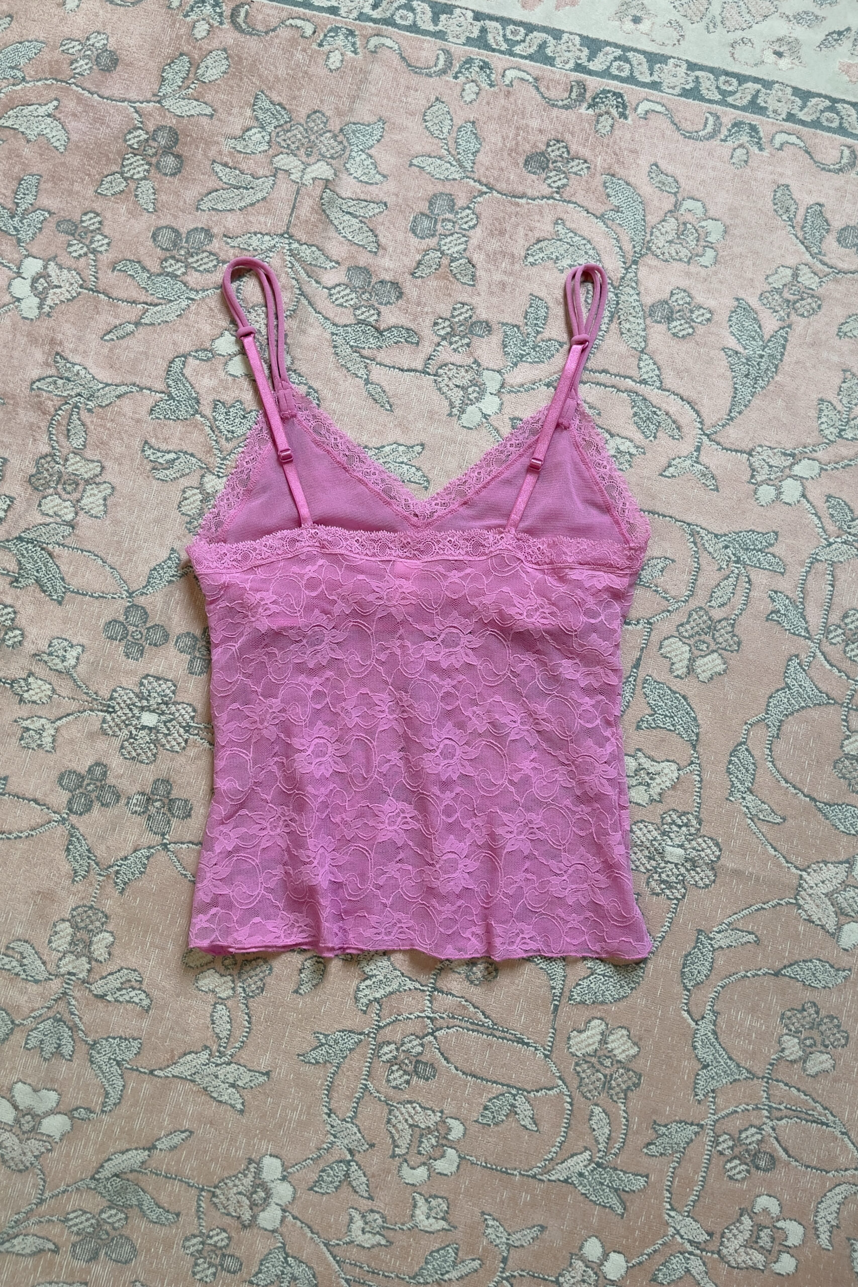 Vintage Bubblegum Pink Floral Mesh Lace Camisole (XS–S) - Image 6
