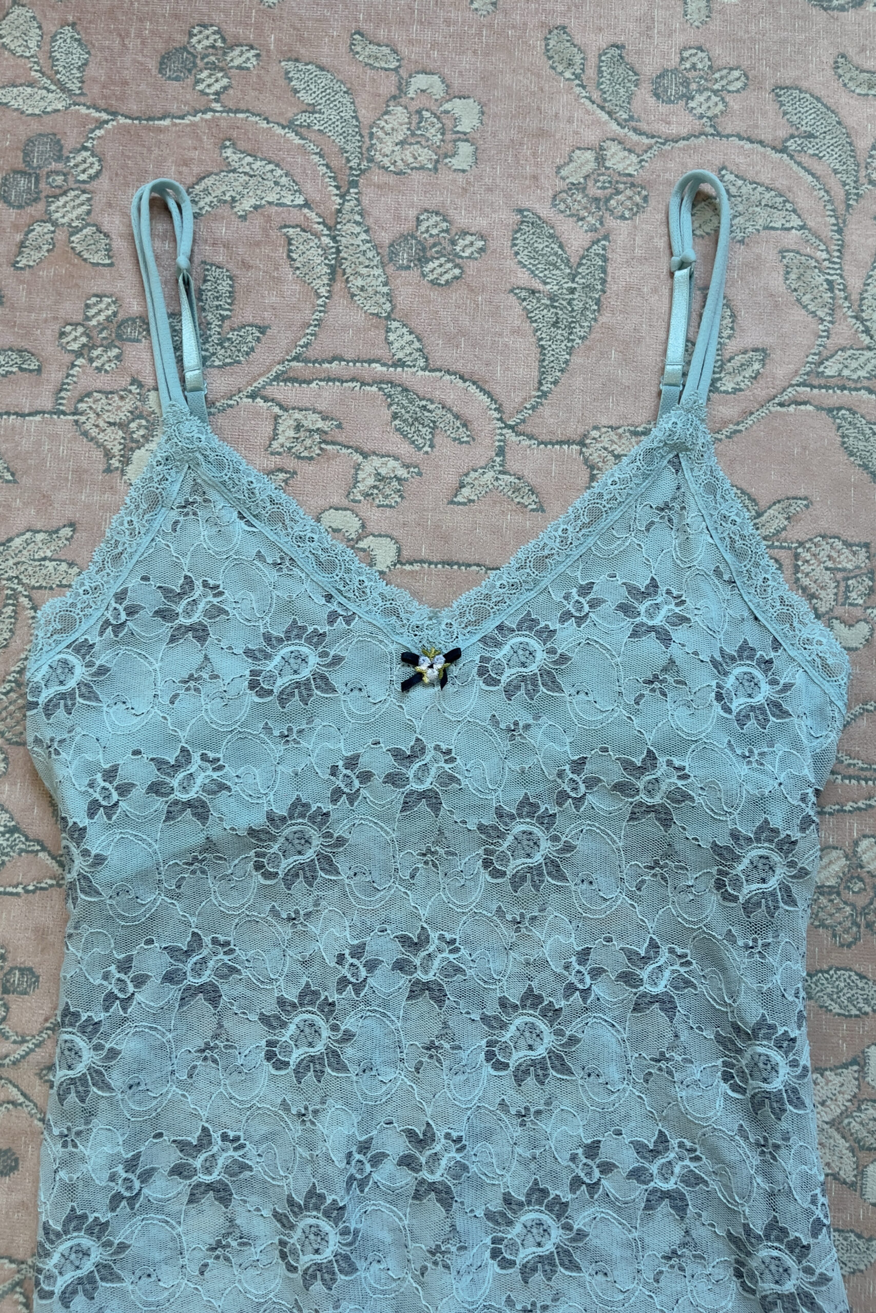 Vintage Dusty Blue Floral Mesh Lace Camisole (M–L) - Image 4