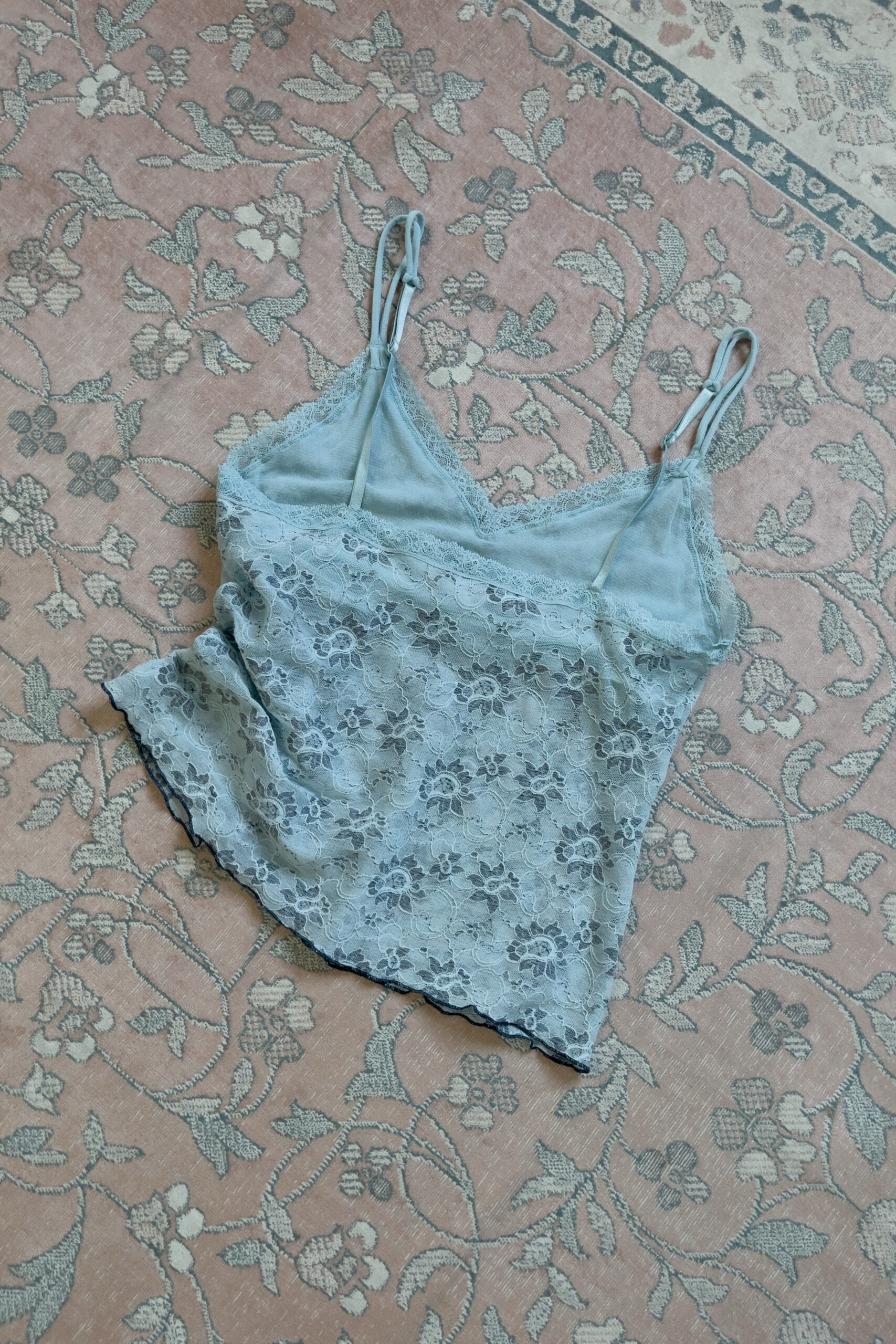 Vintage Dusty Blue Floral Mesh Lace Camisole (M–L) - Image 5