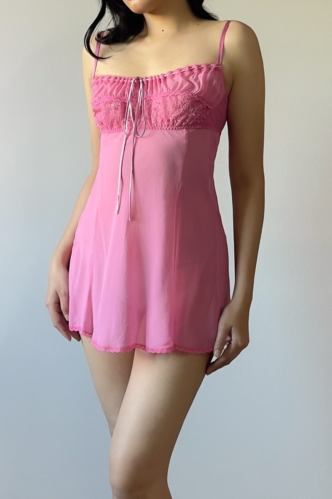 Vintage Pink Silk Mini Slip Dress (S) - Image 3