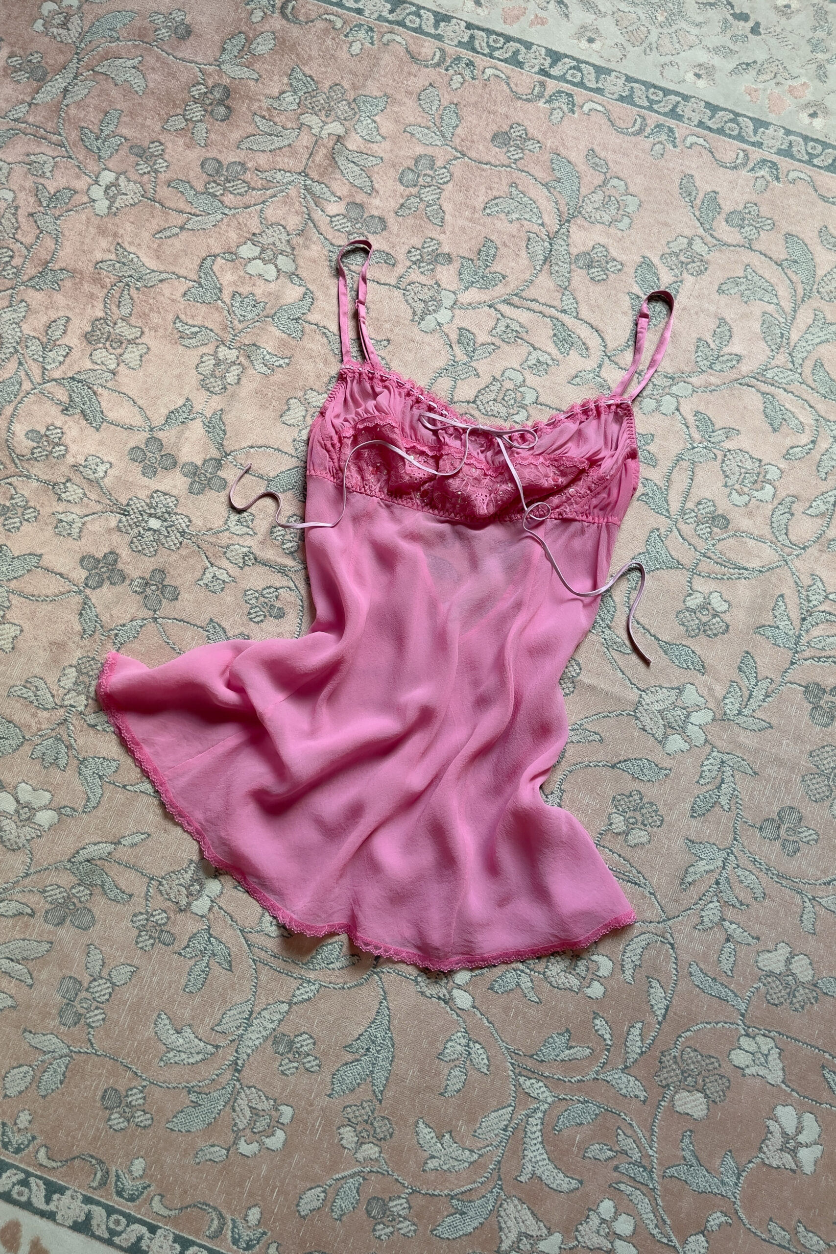 Vintage Pink Silk Mini Slip Dress (S) - Image 7