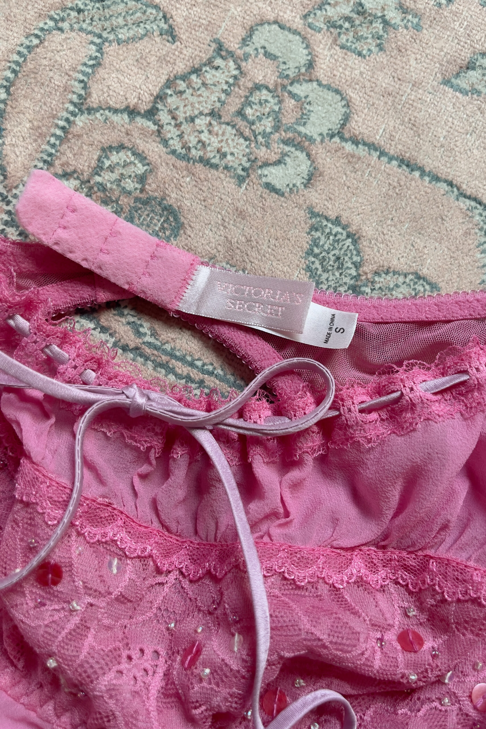 Vintage Pink Silk Mini Slip Dress (S) - Image 9