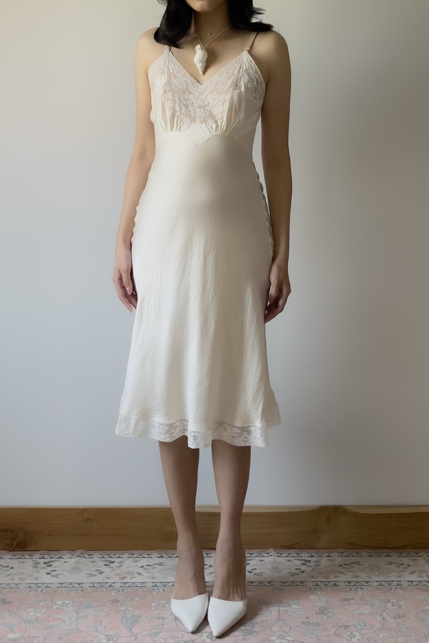 Vintage 1940s Ivory Silk Slip Dress (XS)
