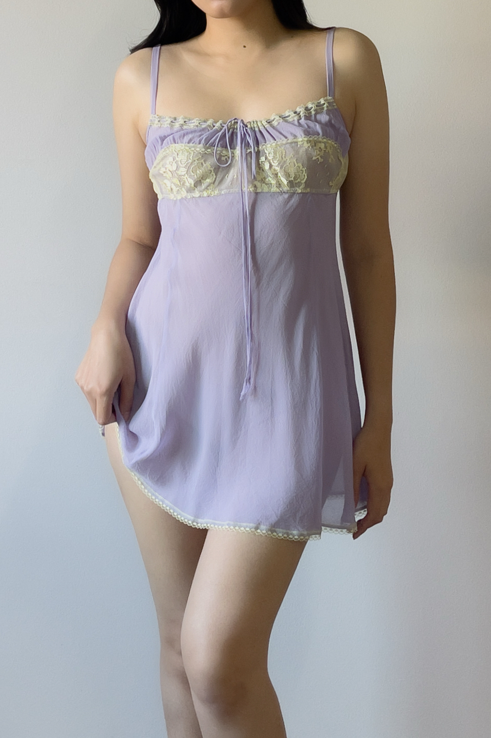 Vintage Lavender Silk Mini Slip Dress (L) - Image 2