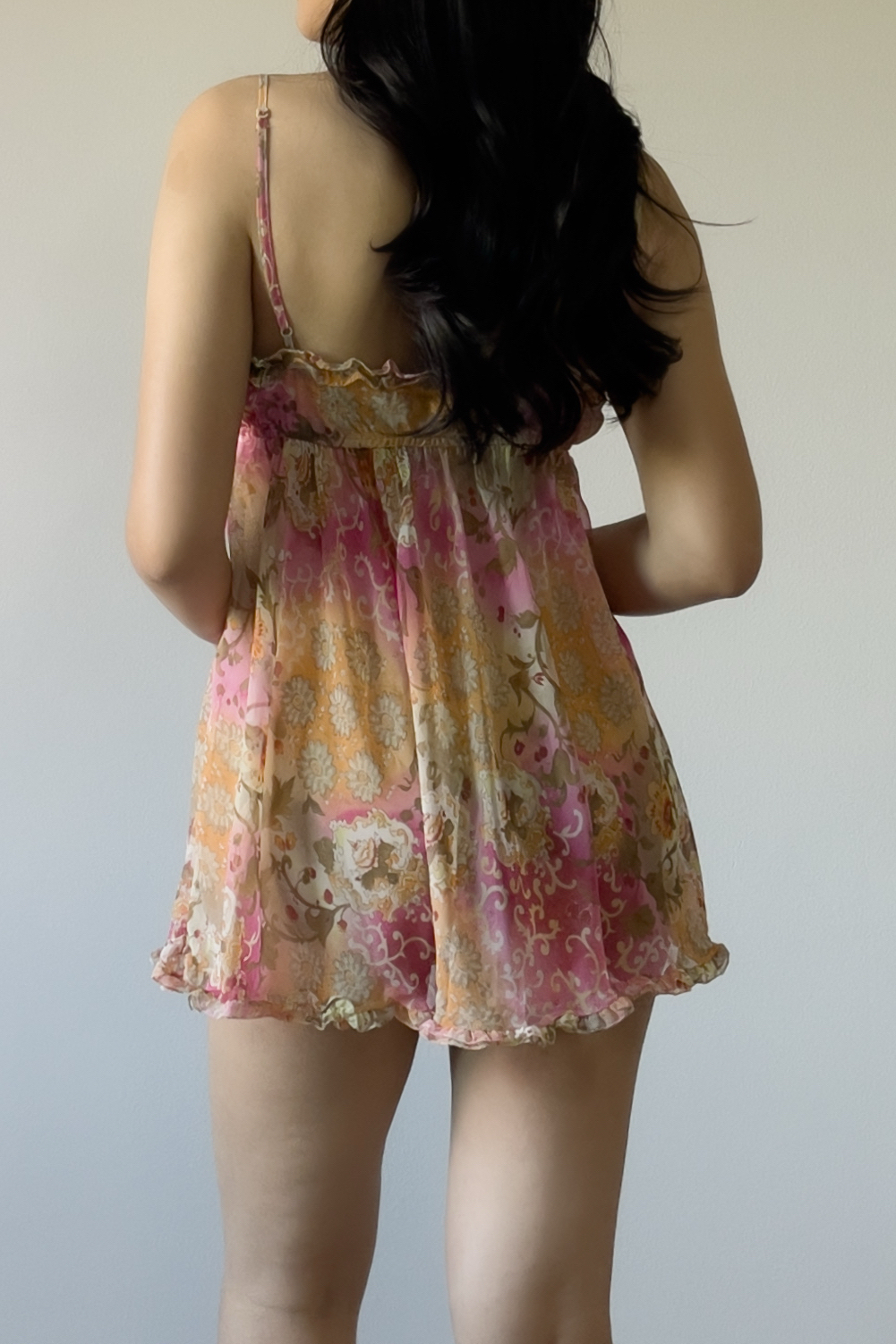 Vintage 1990s Ornate Floral Chiffon Slip Dress (S–M) - Image 8