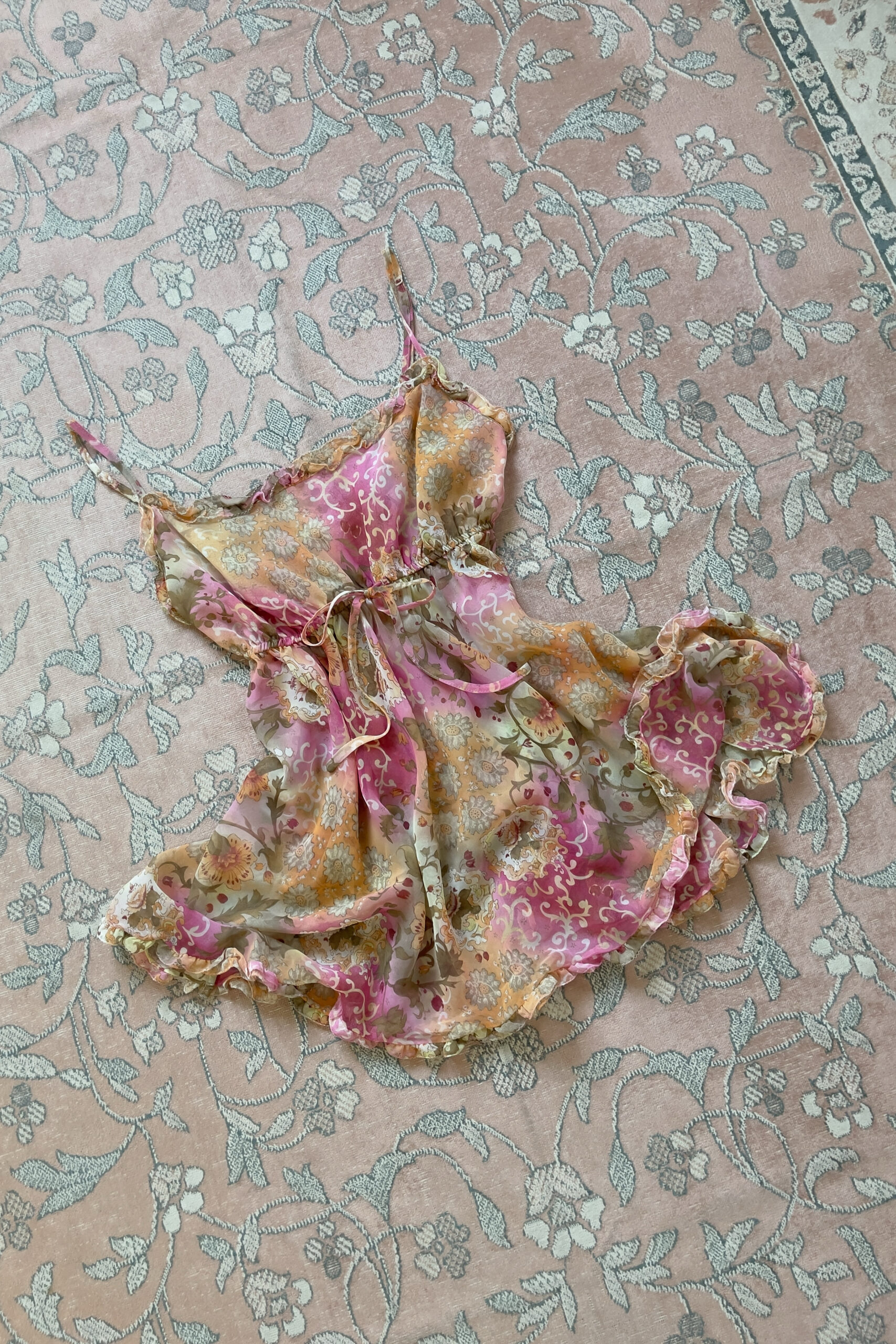 Vintage 1990s Ornate Floral Chiffon Slip Dress (S–M) - Image 10