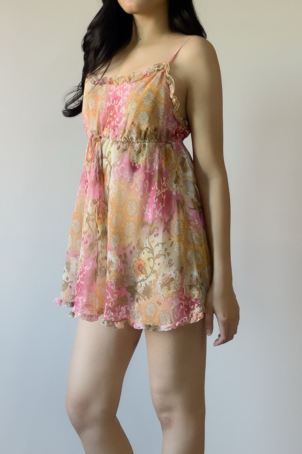 Vintage 1990s Ornate Floral Chiffon Slip Dress (S–M) - Image 5