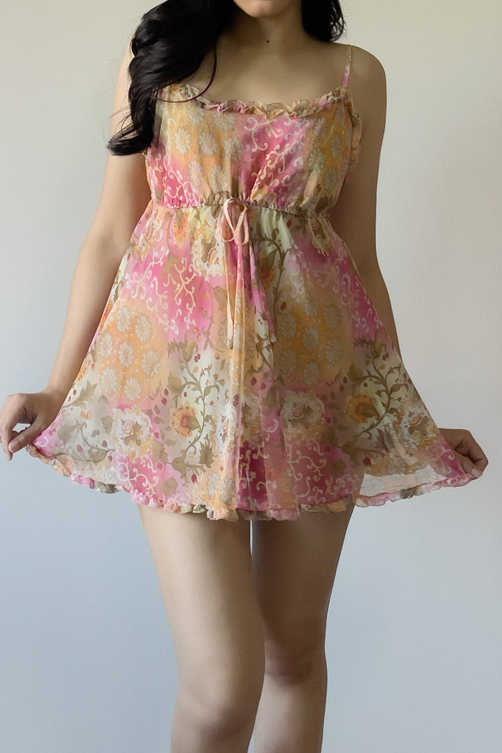 Vintage 1990s Ornate Floral Chiffon Slip Dress (S–M) - Image 4