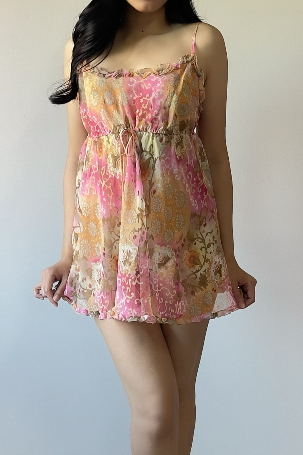 Vintage 1990s Ornate Floral Chiffon Slip Dress (S–M) - Image 7