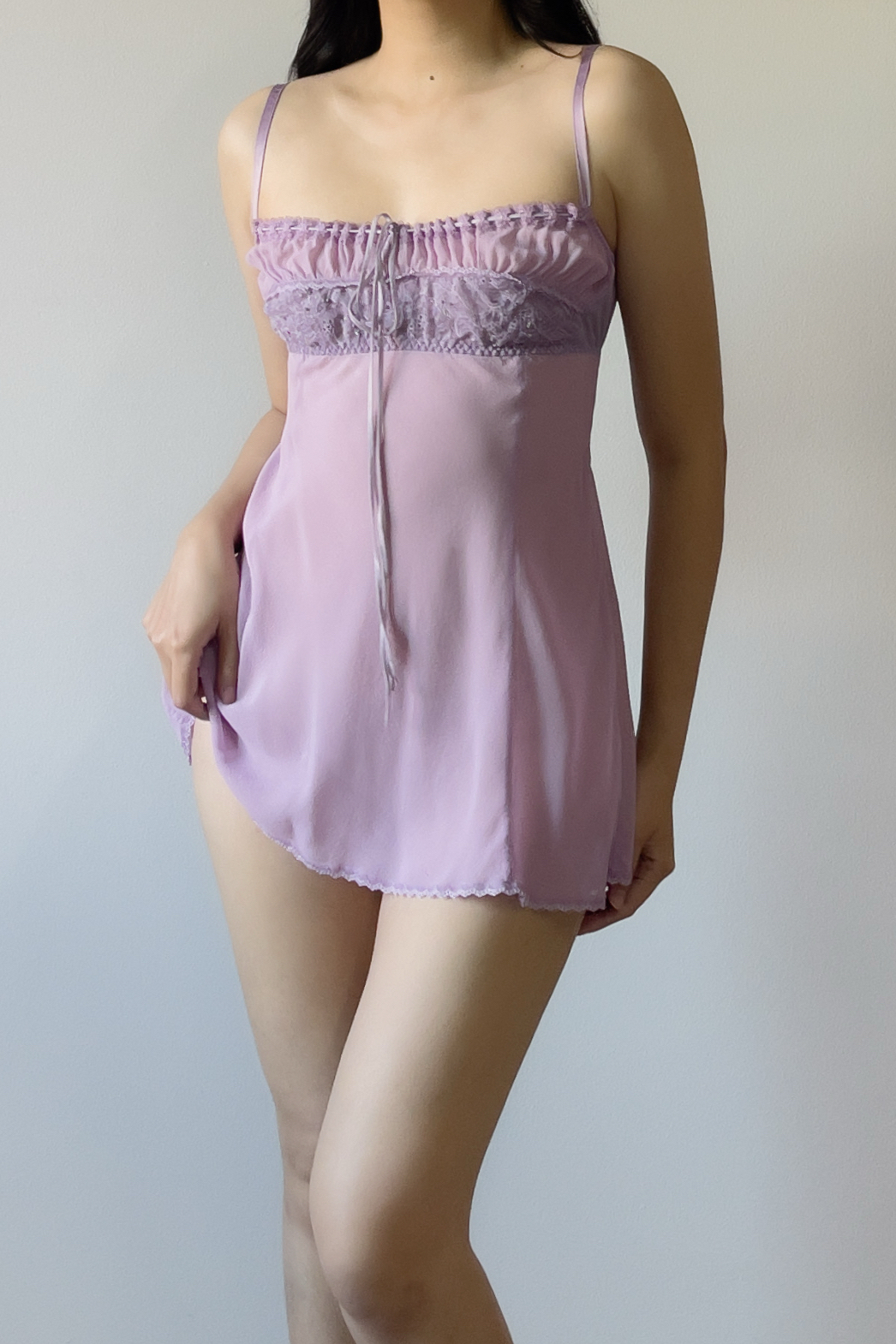 Vintage Lavender Silk Mini Slip Dress (S) - Image 3