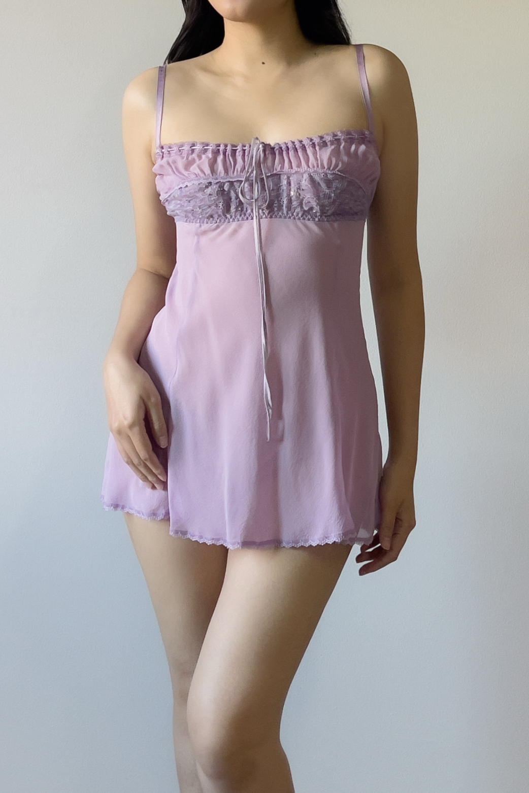 Vintage Lavender Silk Mini Slip Dress (S) - Image 5