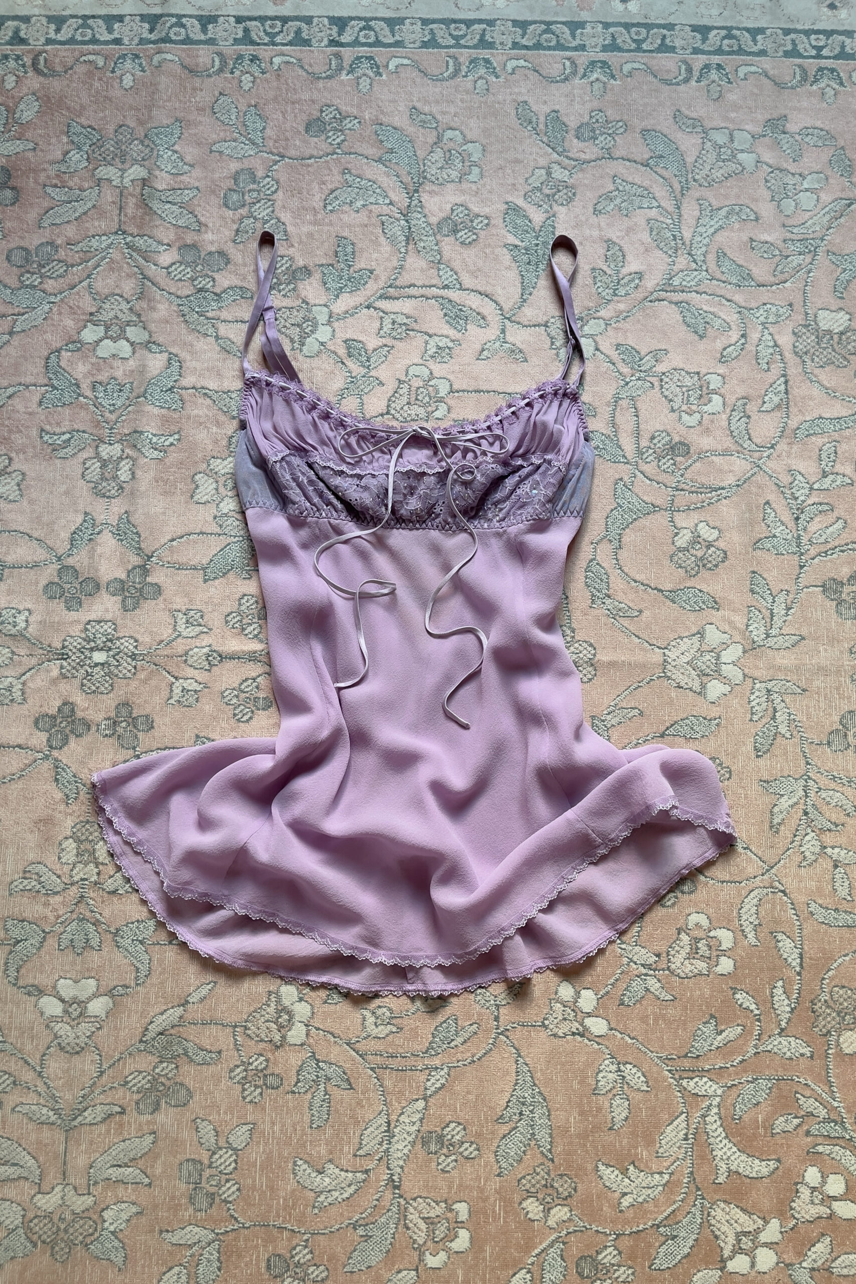 Vintage Lavender Silk Mini Slip Dress (S) - Image 8