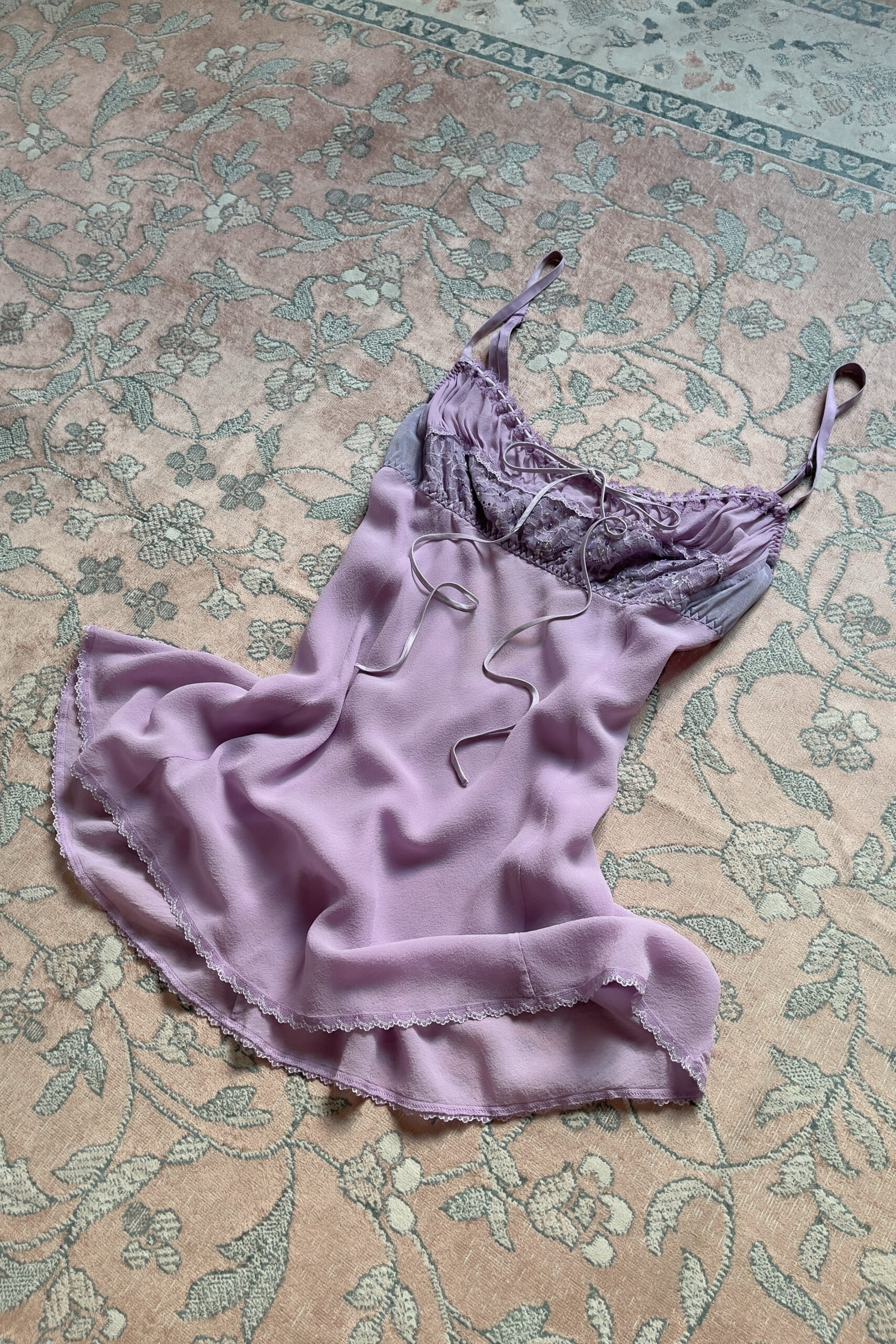 Vintage Lavender Silk Mini Slip Dress (S) - Image 7