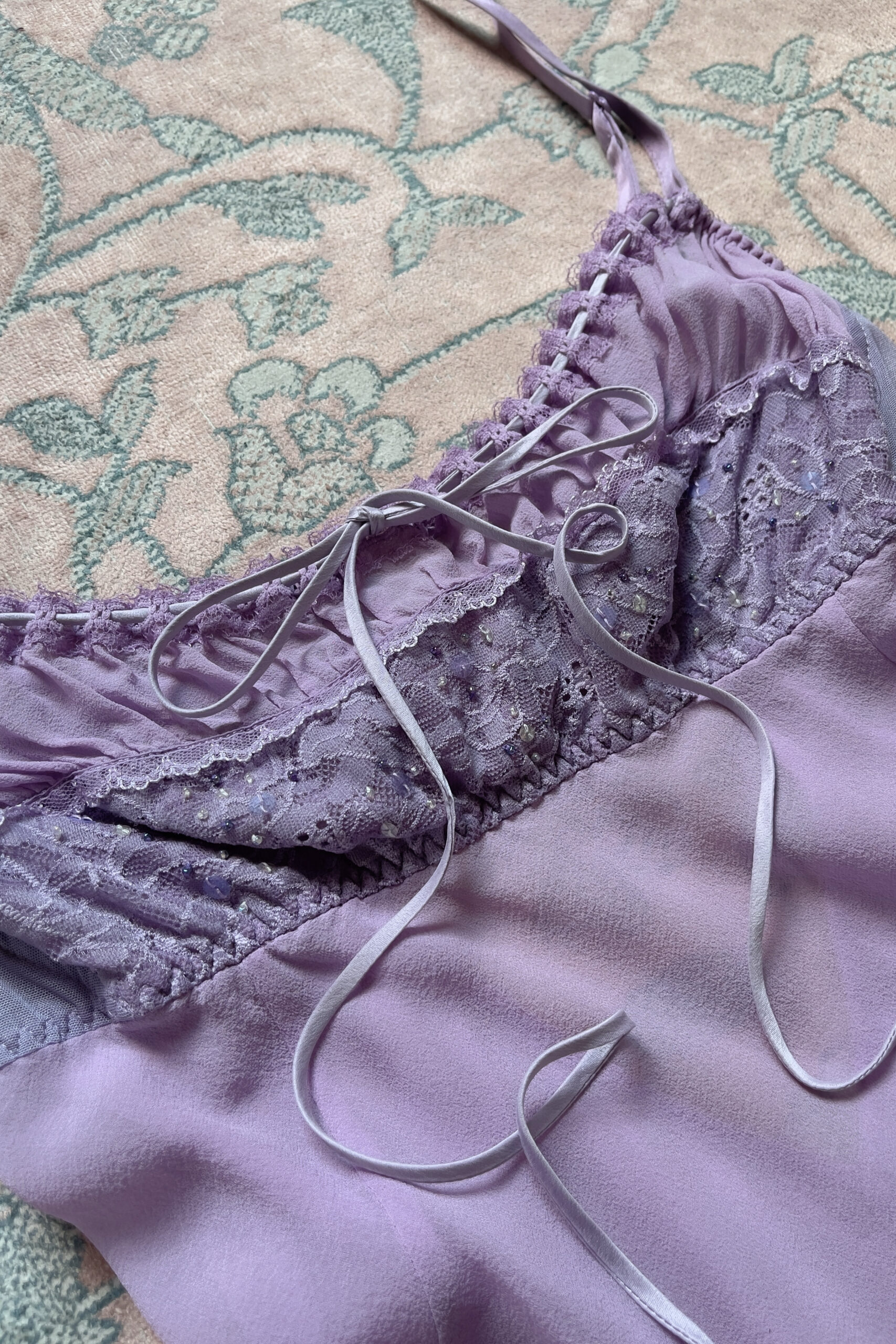 Vintage Lavender Silk Mini Slip Dress (S) - Image 9