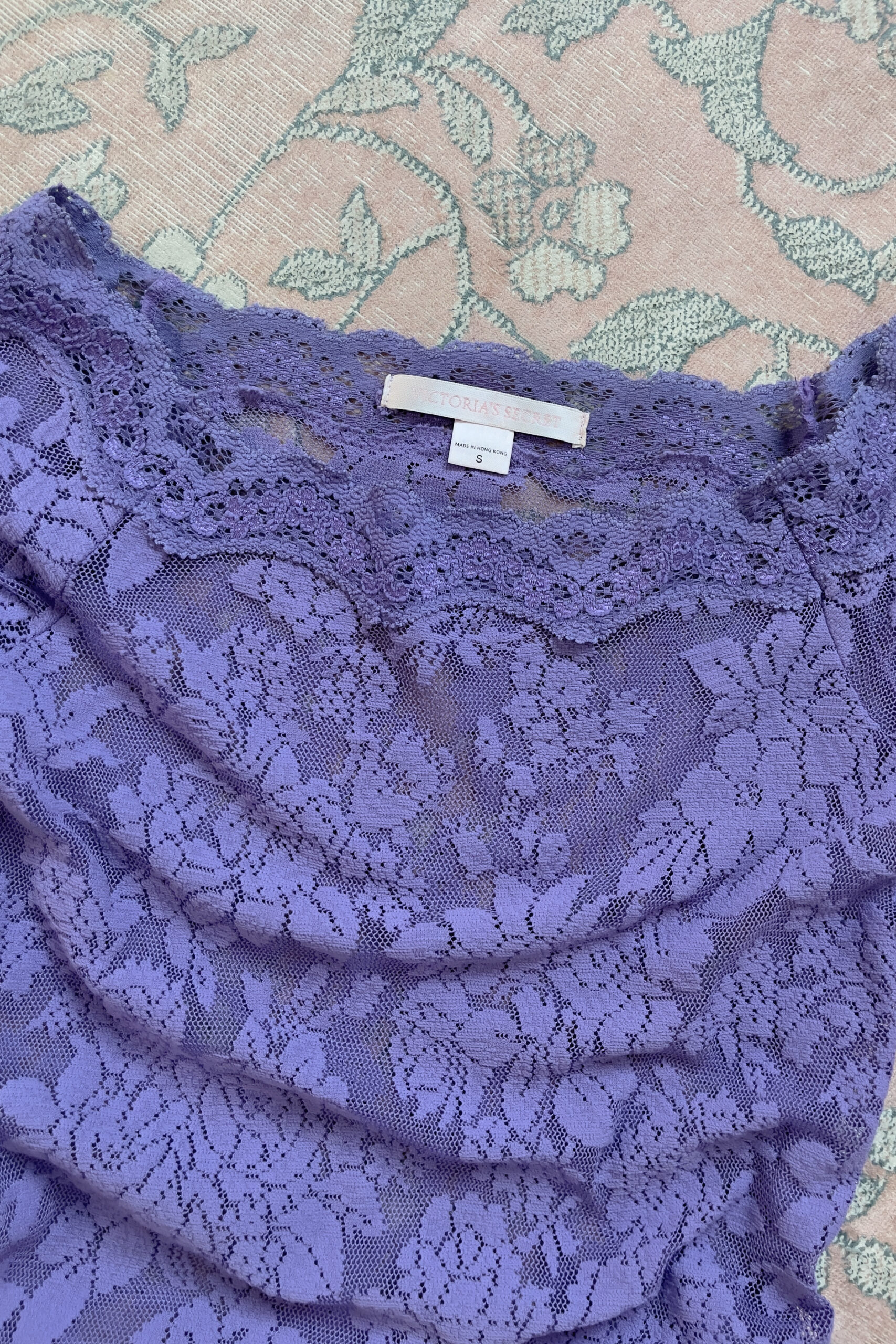 Vintage Deep Lavender Lace Off-Shoulder Mini Slip Dress (XS–S) - Image 8