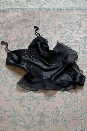 Vintage 1990s Black Satin Lace Bodysuit (M)