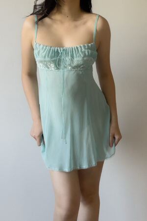 Vintage Blue Silk Mini Slip Dress (M)
