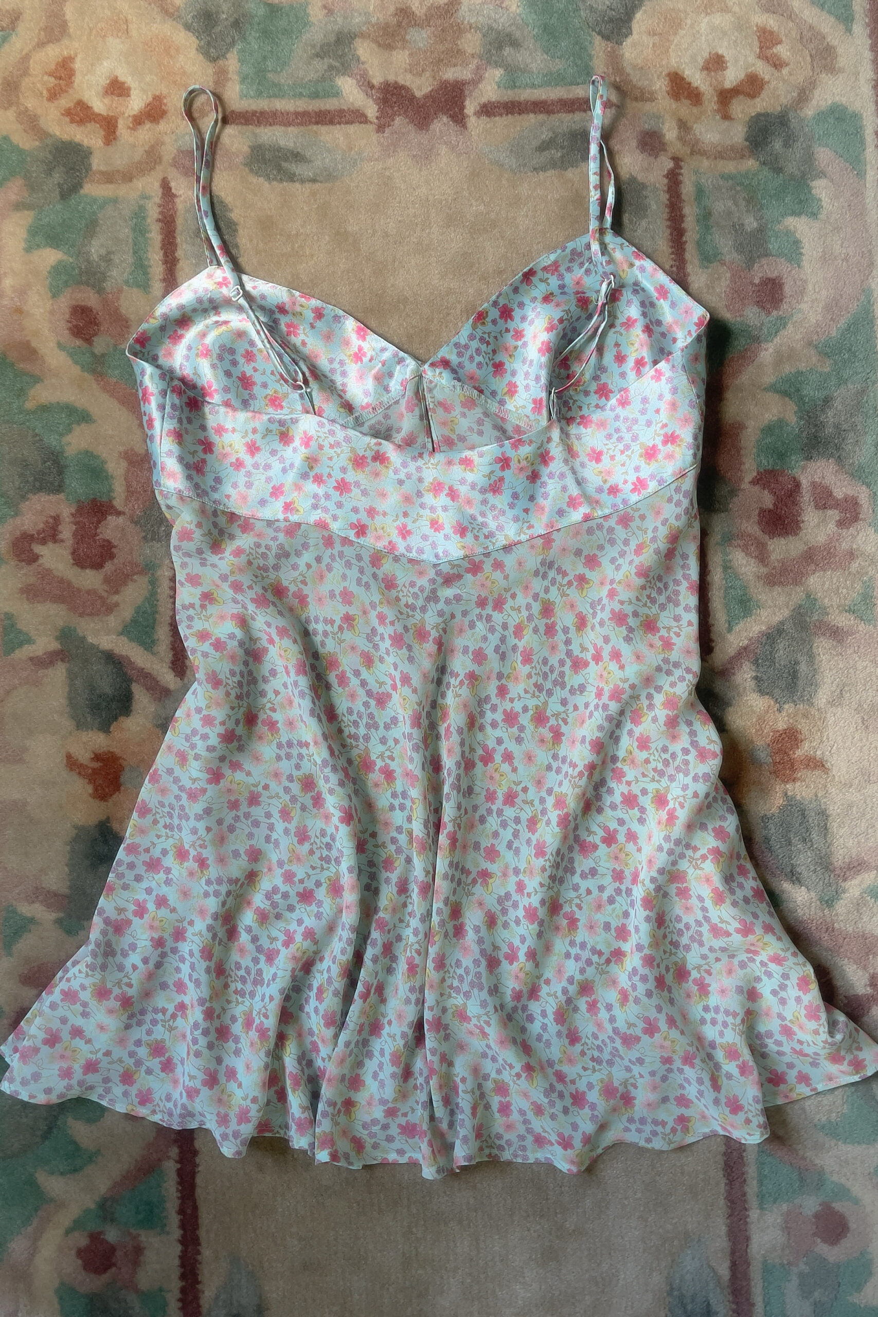 Vintage 1990s Aqua Satin & Floral Chiffon Camisole (S) - Image 8