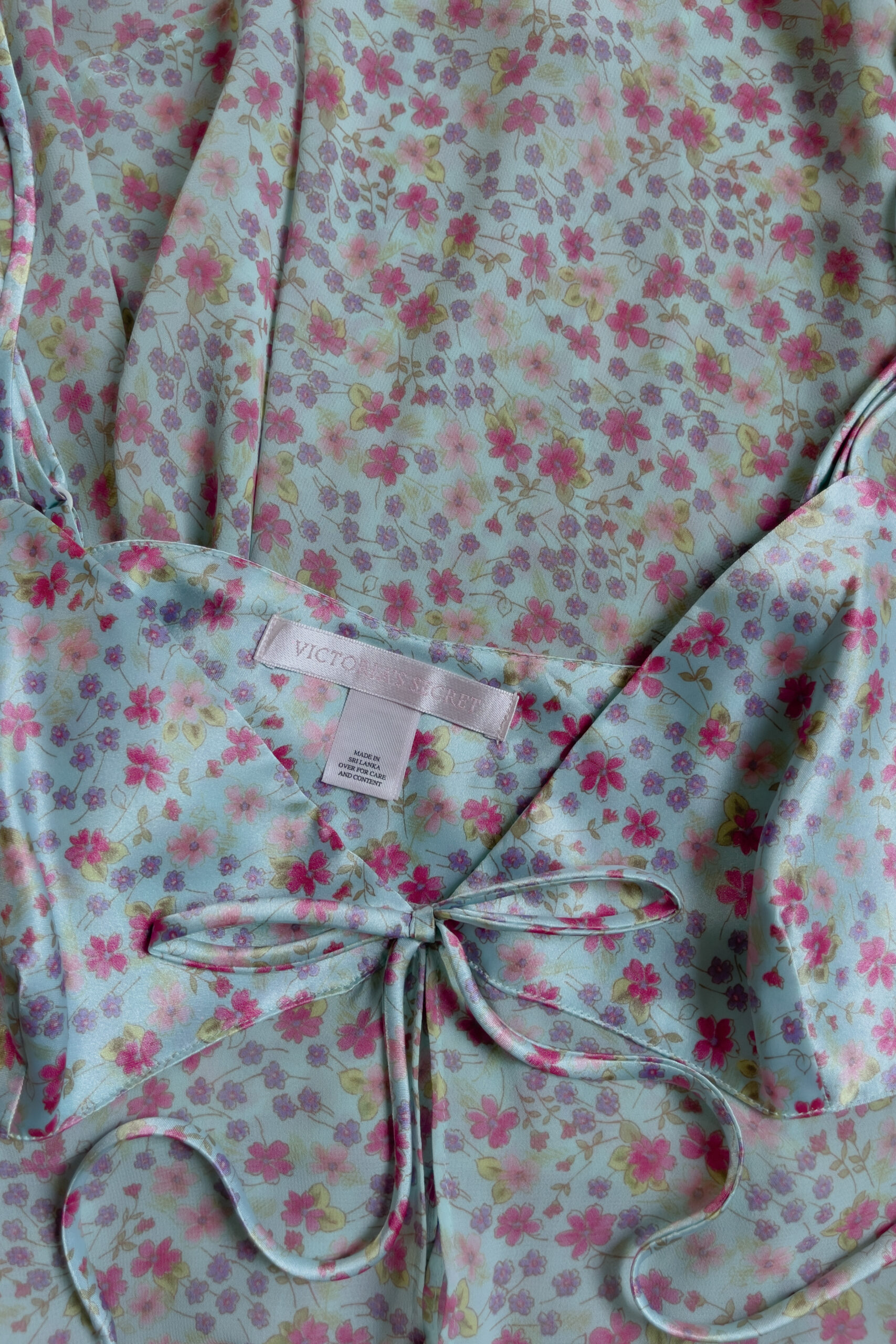 Vintage 1990s Aqua Satin & Floral Chiffon Camisole (S) - Image 9
