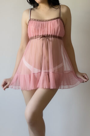 Vintage Dusty Rose Pink Sheer Mesh Mini Slip Dress (S)