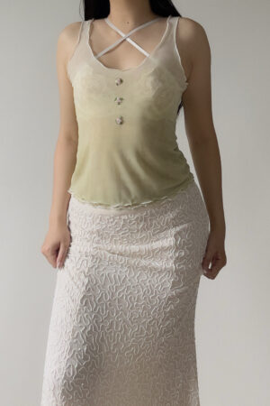 Vintage Pistachio Ombre Sheer Mesh Tank Top (S)
