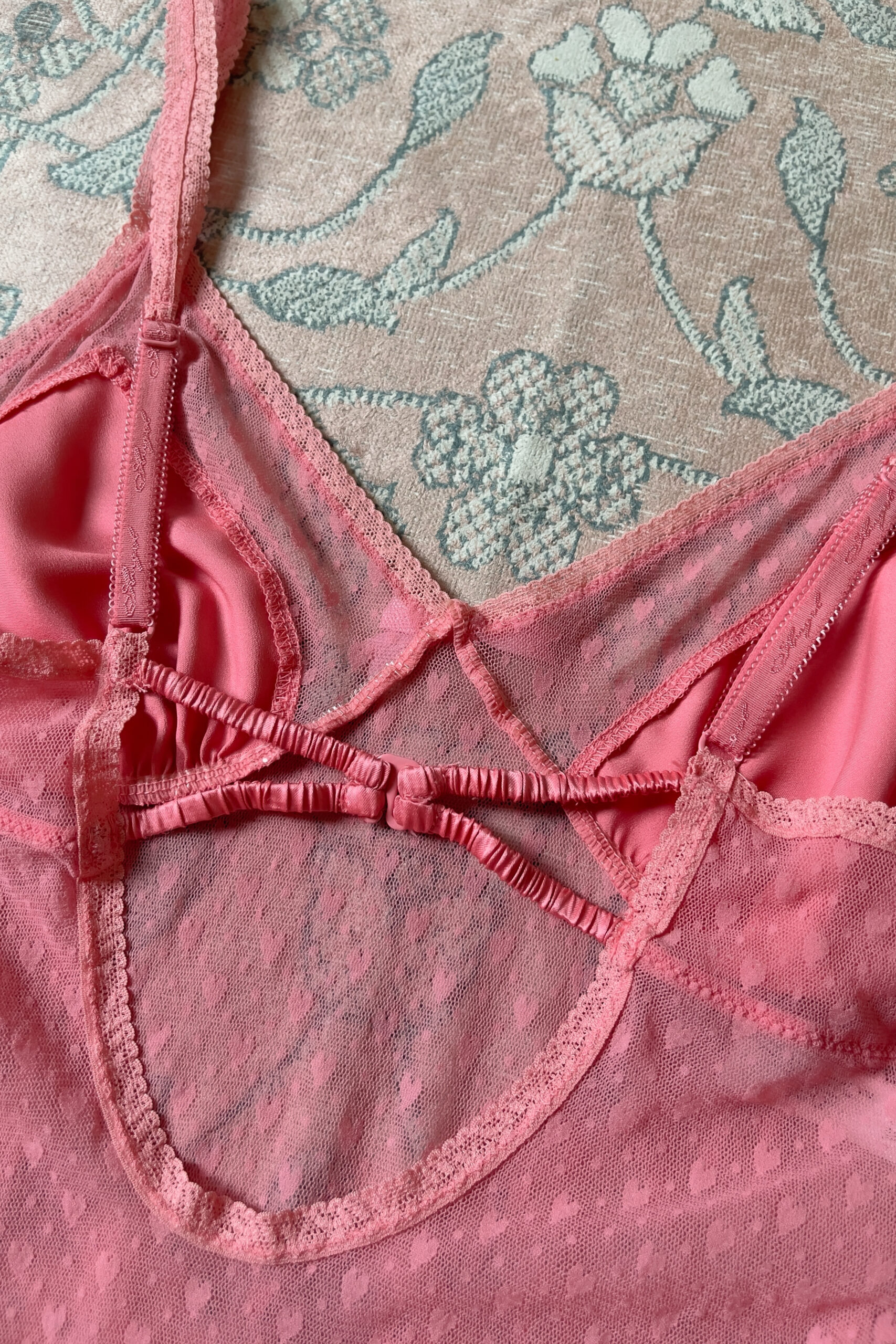 Vintage Rose Pink Heart Mesh Mini Slip Dress (M) - Image 9