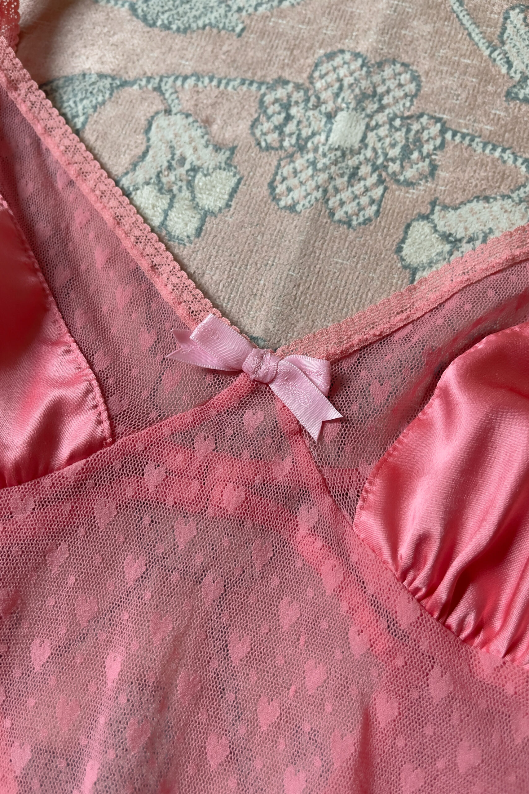 Vintage Rose Pink Heart Mesh Mini Slip Dress (M) - Image 6