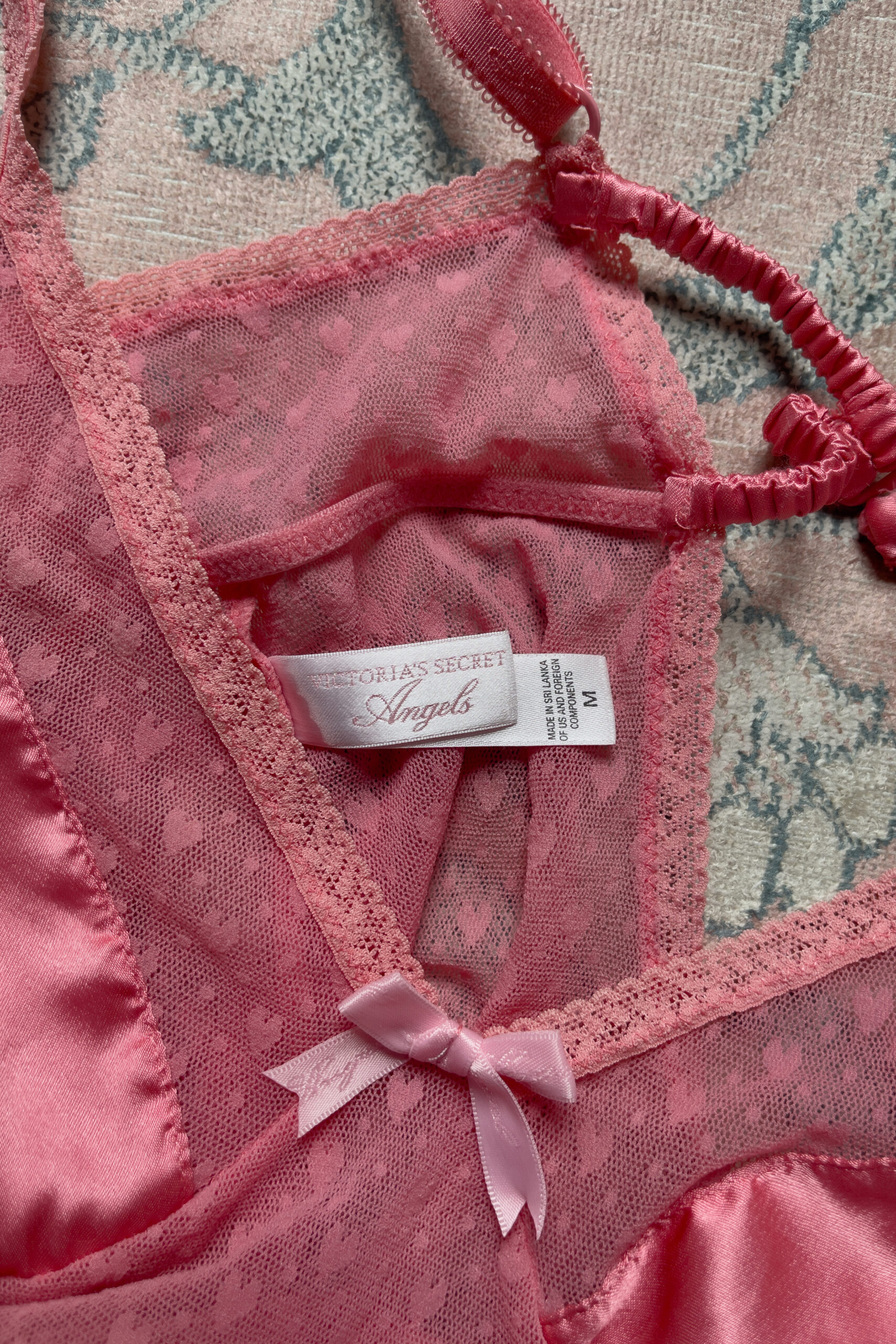 Vintage Rose Pink Heart Mesh Mini Slip Dress (M) - Image 14