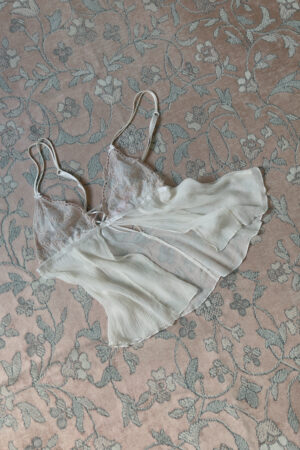 Vintage Ivory Silk Open Front Pleated Camisole (S)