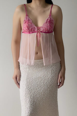 Vintage Soft Blush Pink Silk Open Front Pleated Camisole (S)