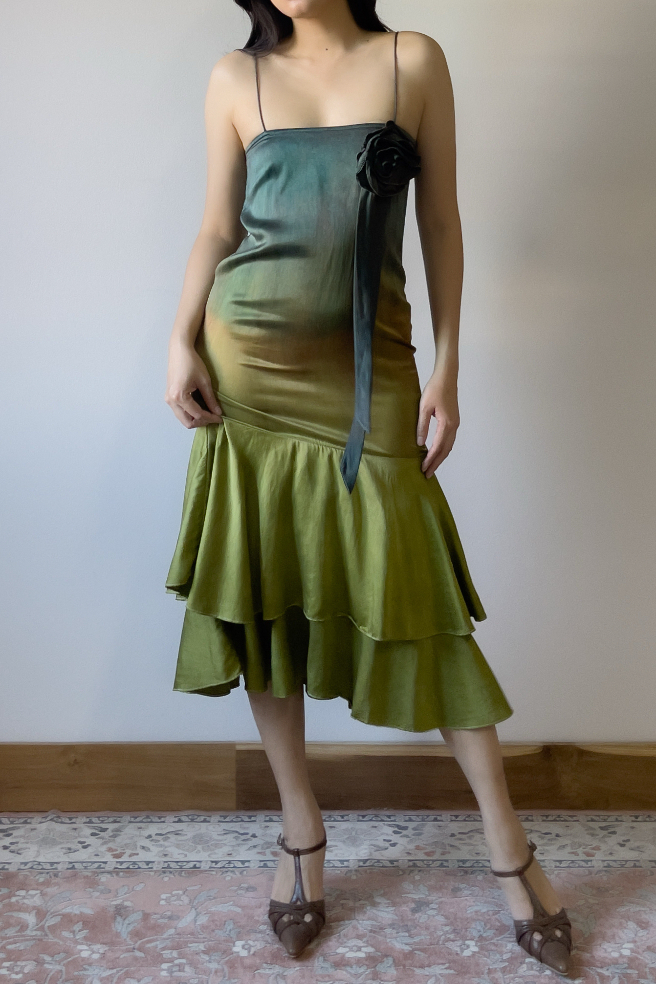 Vintage 1990s Hand-Dyed Ombré Silk Slip Dress (XXS–XS) - Image 3