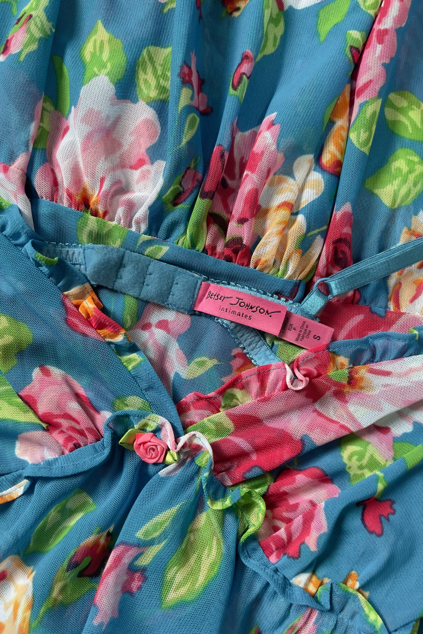 Vintage Y2K Blue Floral Mesh Babydoll Mini Slip Dress (S) - Image 14