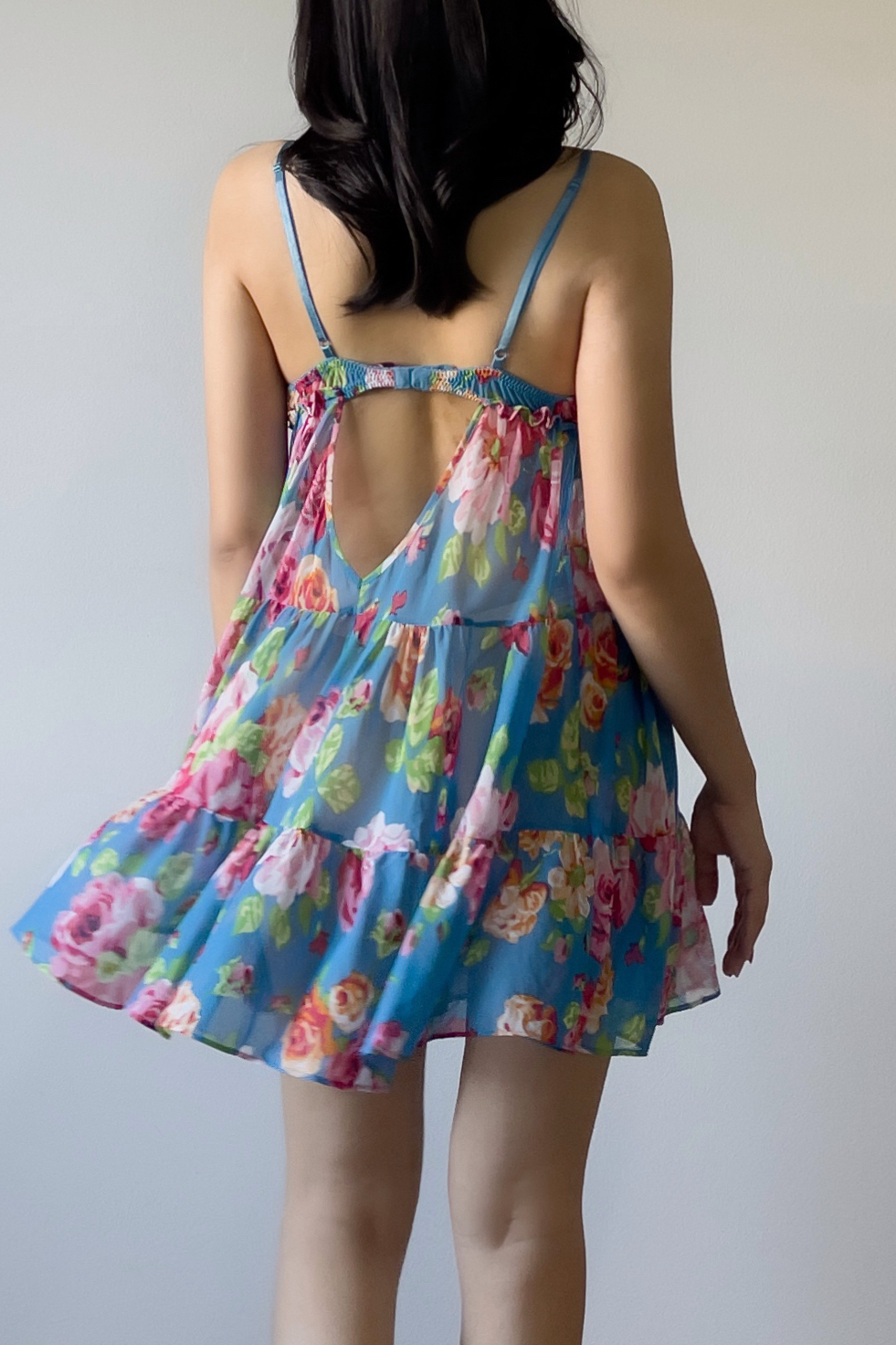 Vintage Y2K Blue Floral Mesh Babydoll Mini Slip Dress (S) - Image 6