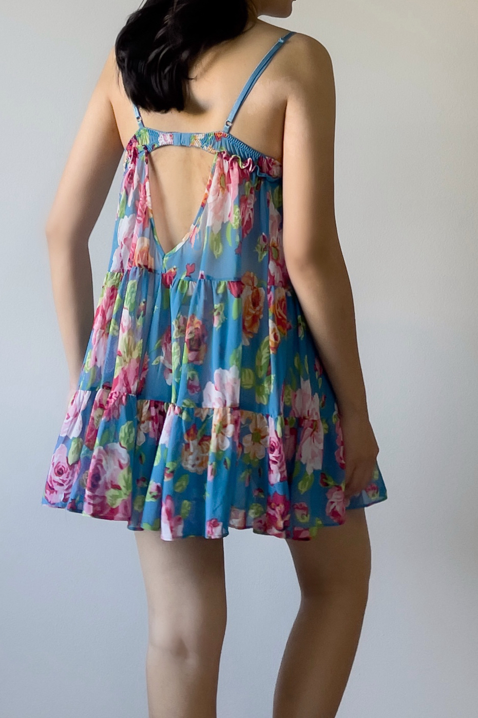 Vintage Y2K Blue Floral Mesh Babydoll Mini Slip Dress (S) - Image 7