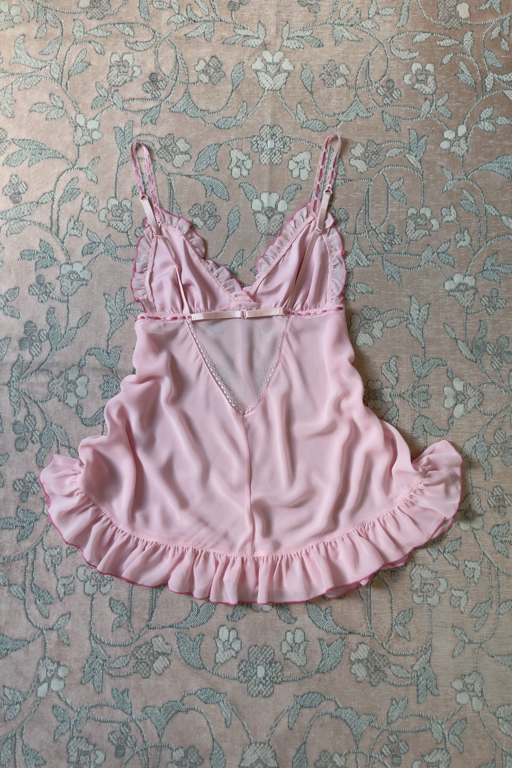 Vintage Soft Pink Satin & Sheer Chiffon Mini Slip Dress (M) - Image 10